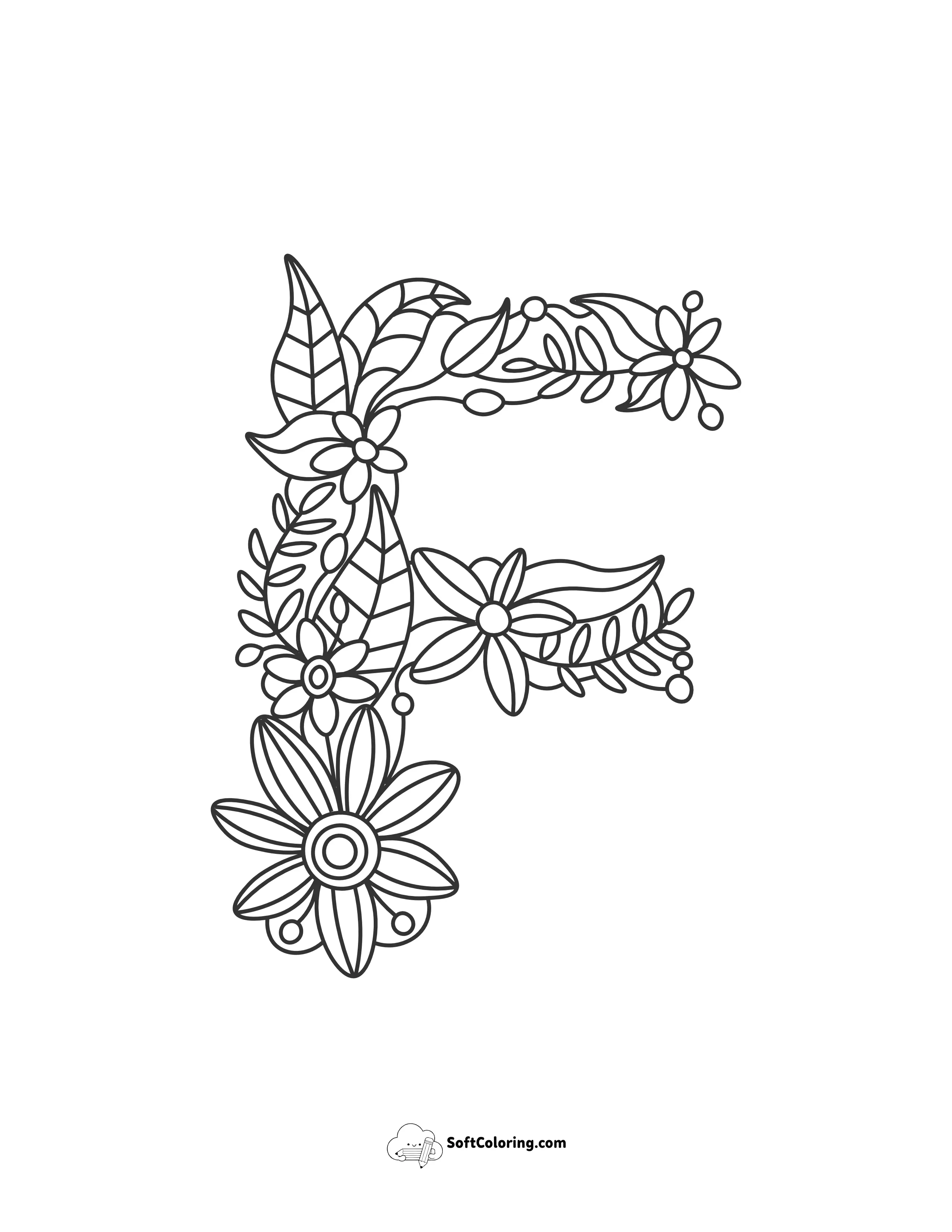 Letter "F" Floral Abc Coloring Page