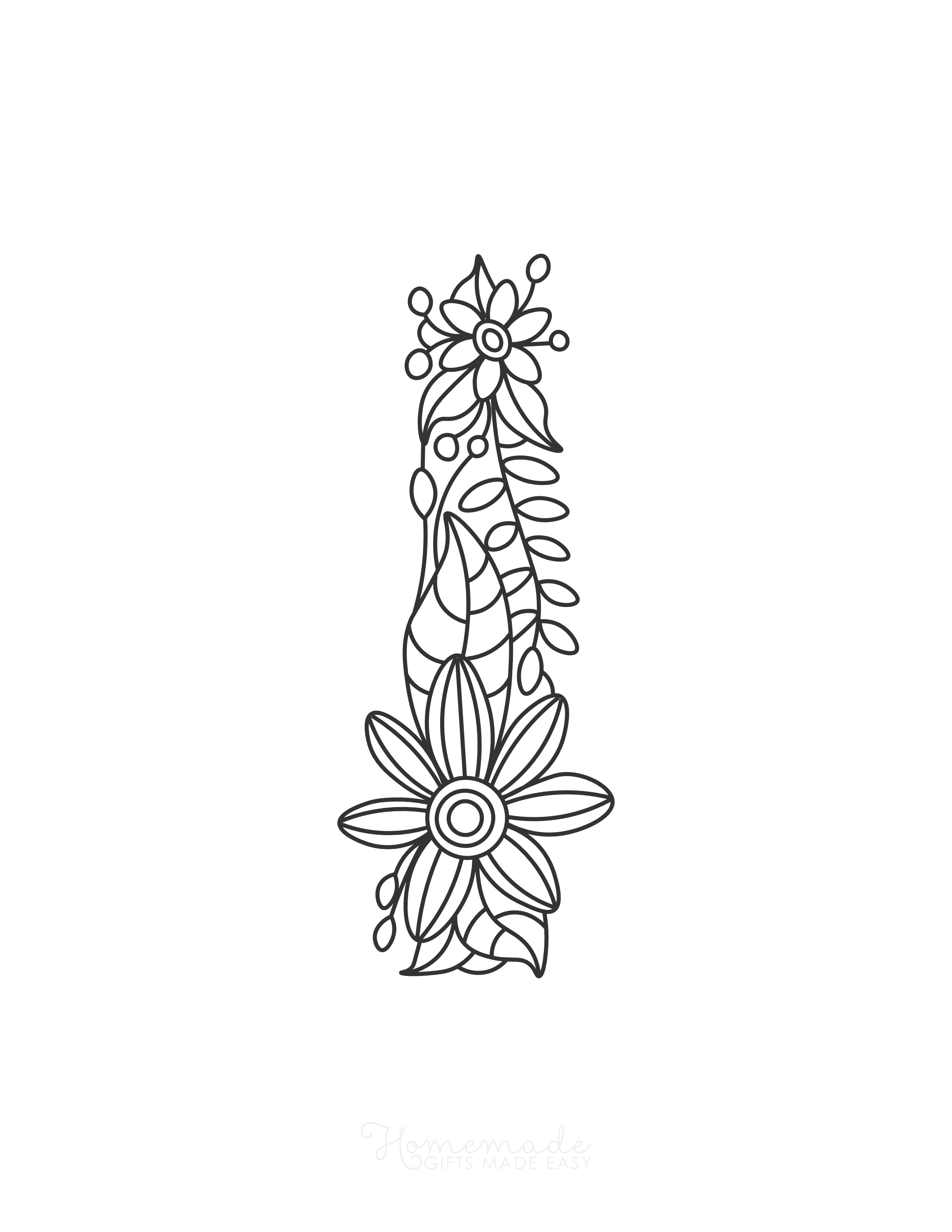 Letter "I" Flower Doodle Alphabet Coloring Page
