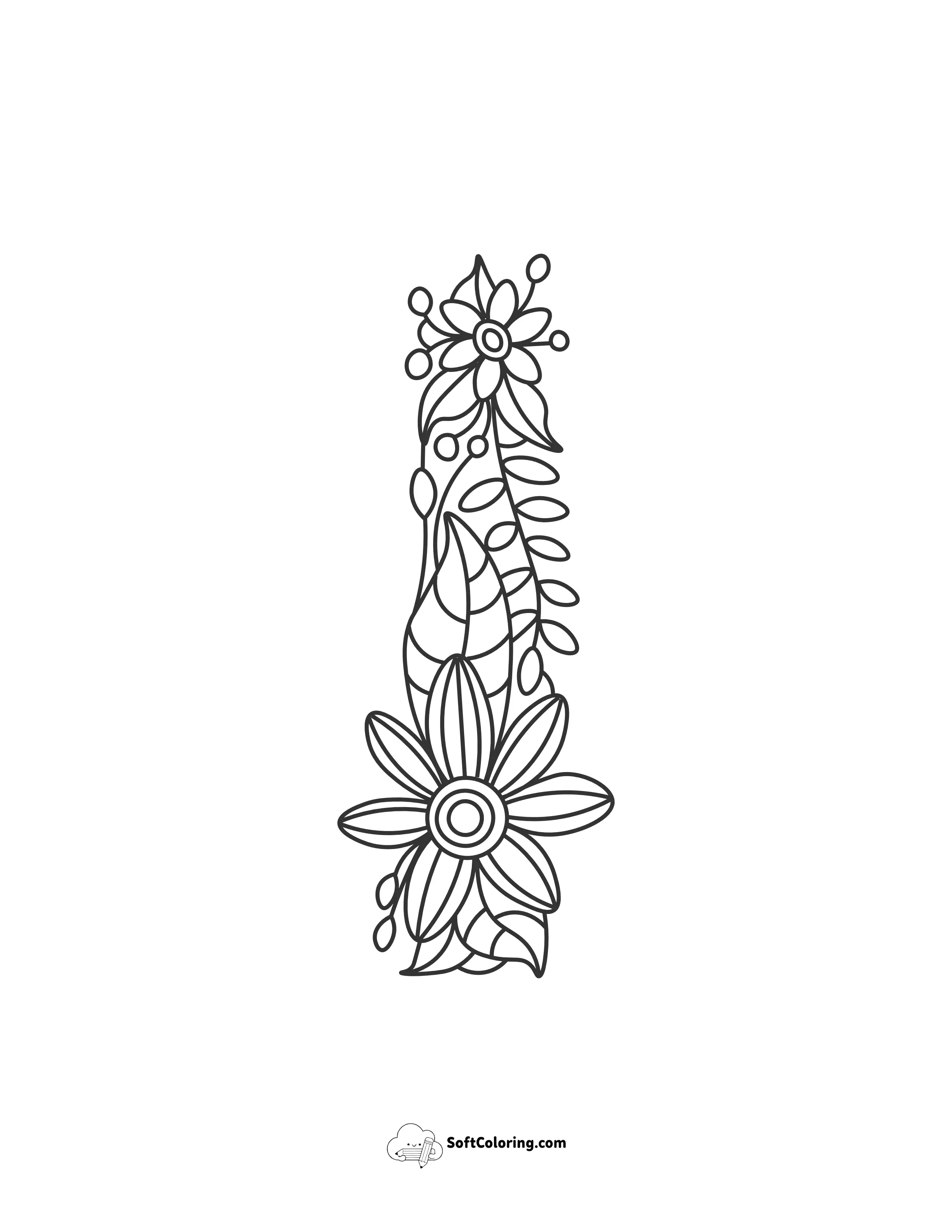 Letter "I" Flower Doodle Alphabet Coloring Page