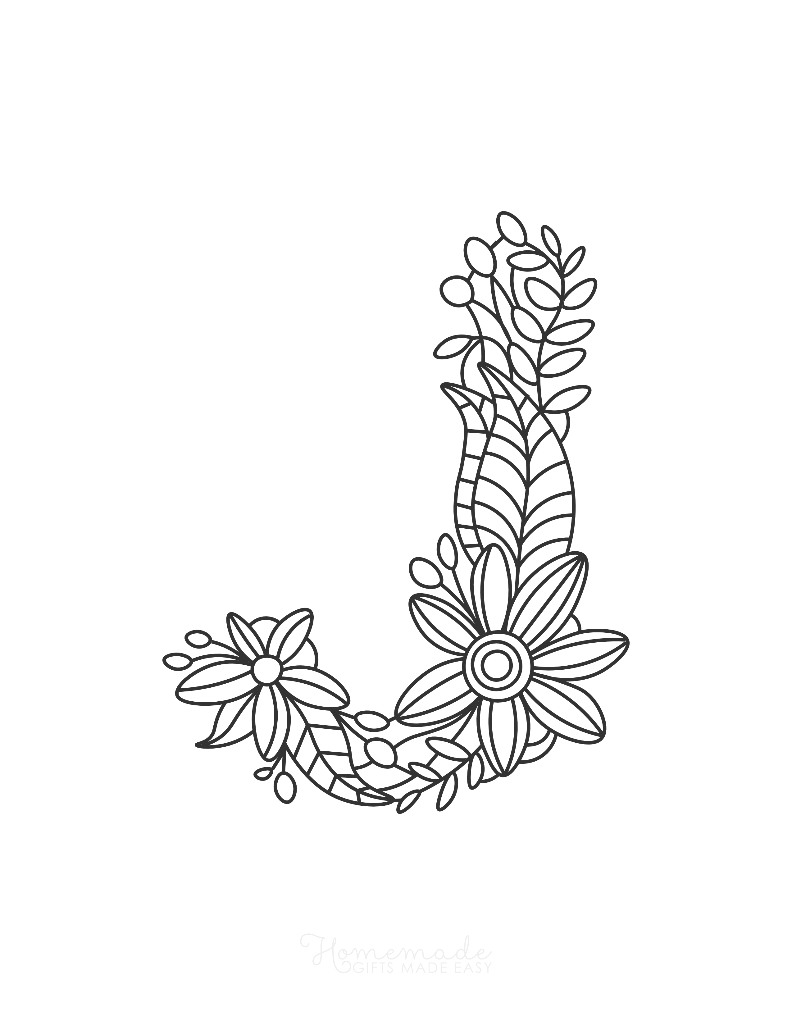 Letter "J" Flower Doodle Alphabet Coloring Page