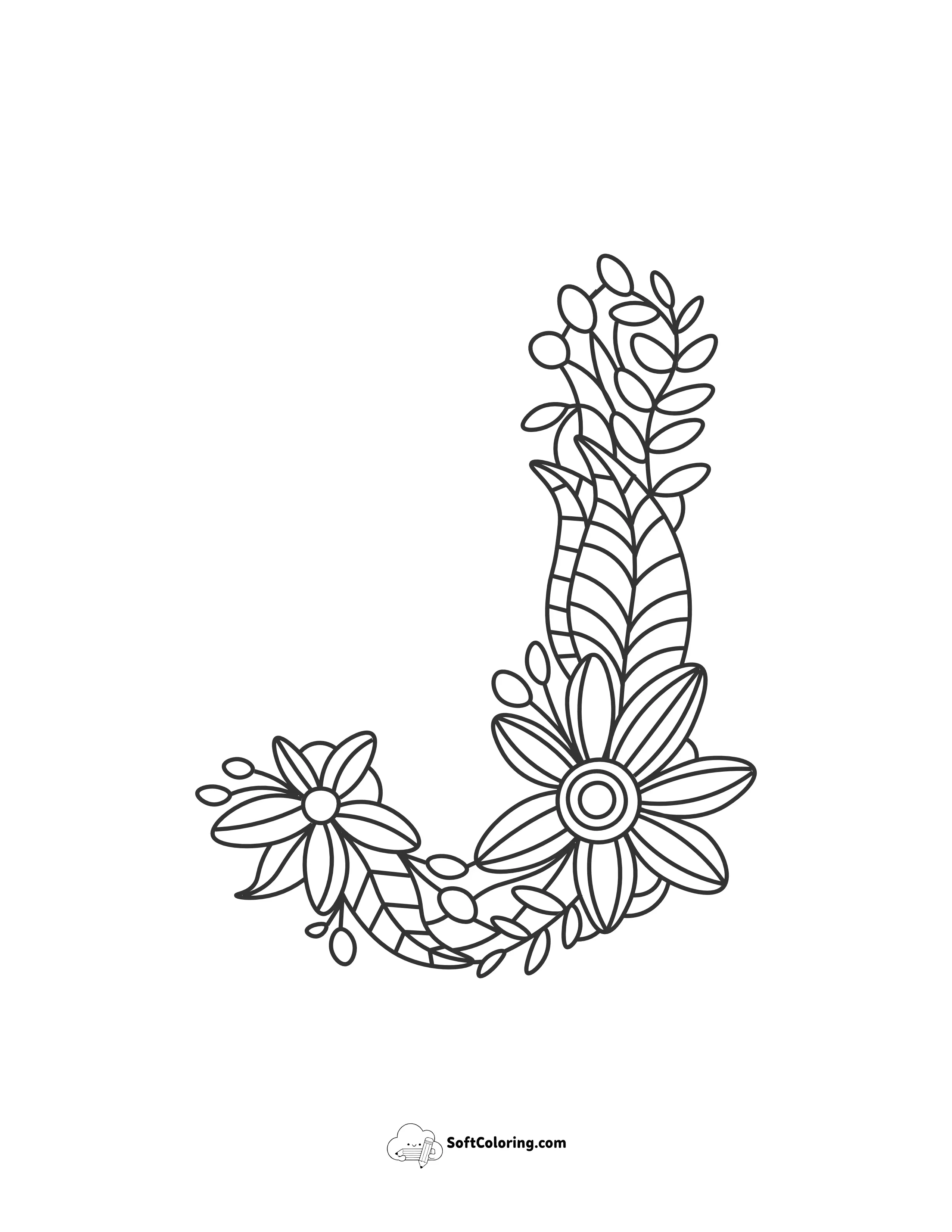 Letter "J" Flower Doodle Alphabet Coloring Page