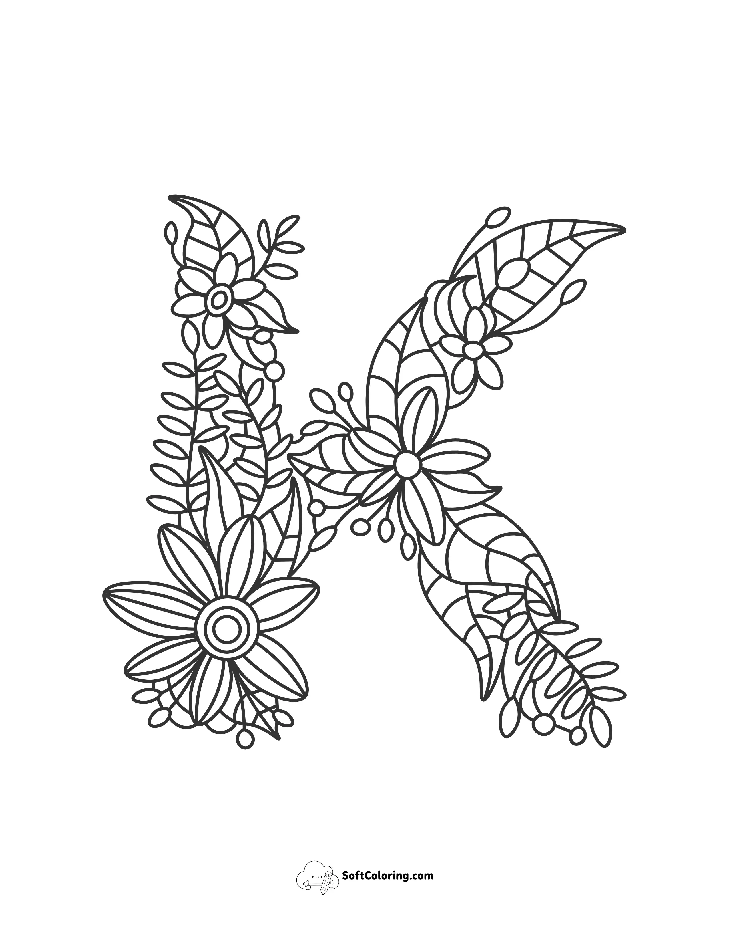 Letter "K" Printable Floral Alphabet