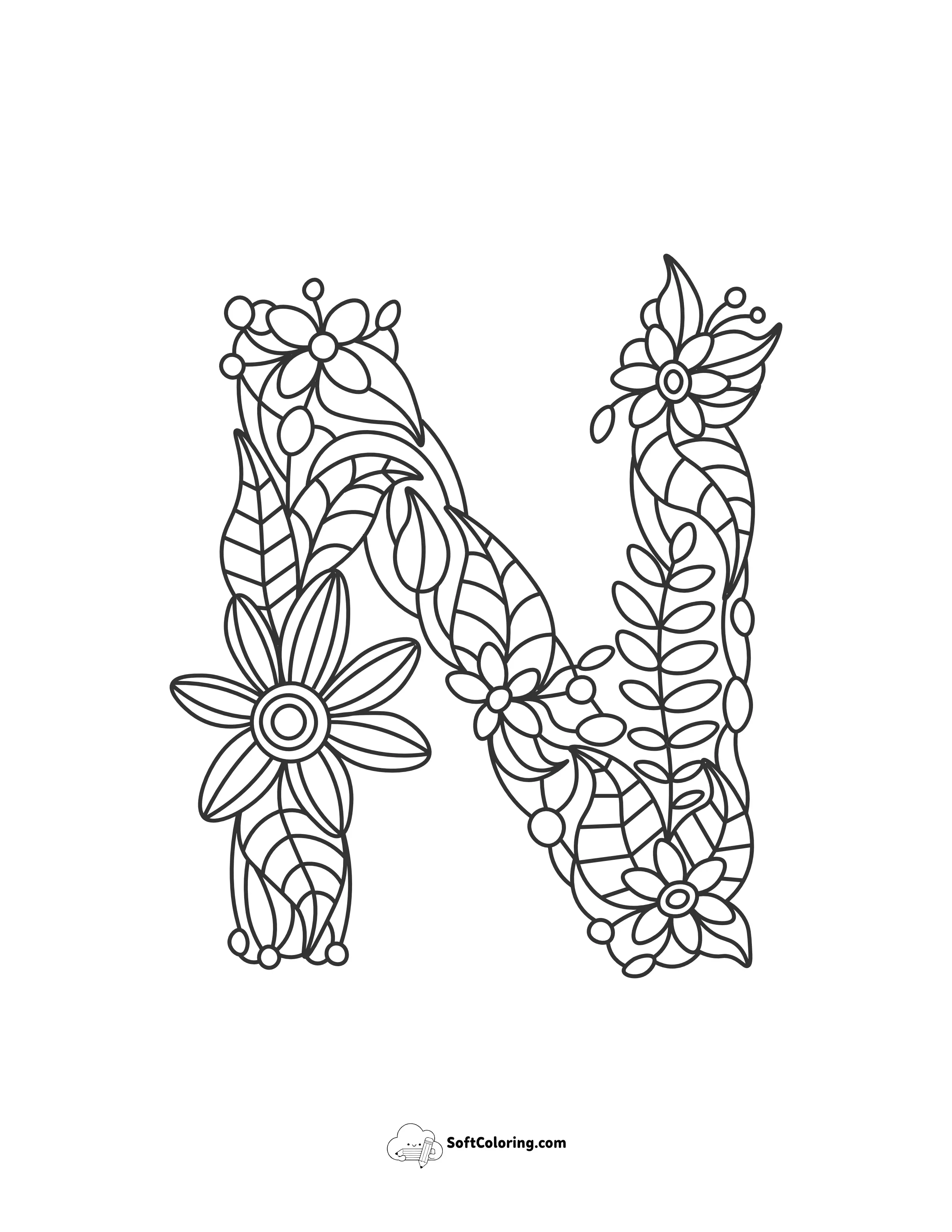 Letter "N" Floral Alphabet Printable