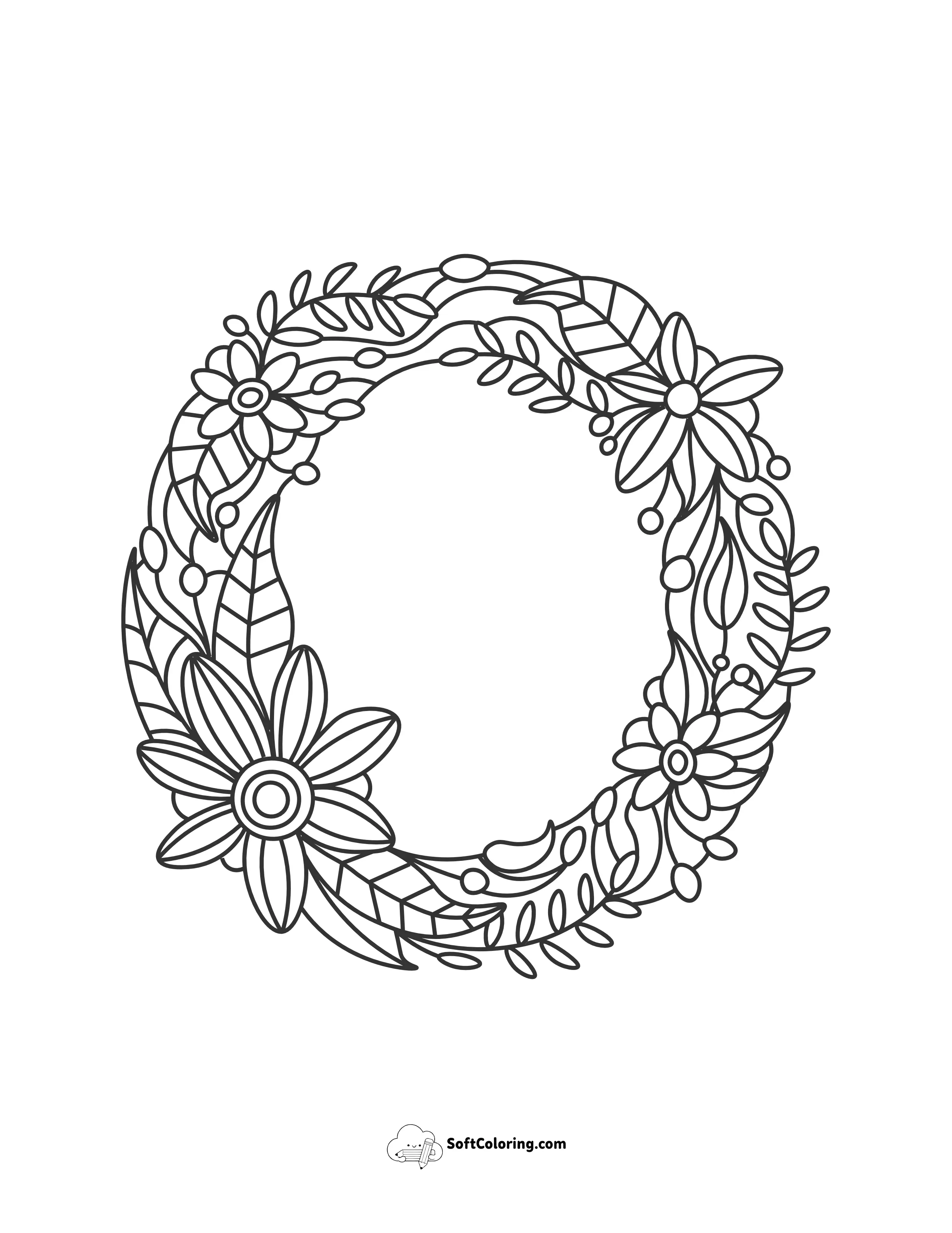 Letter "O" Floral Alphabet To Color