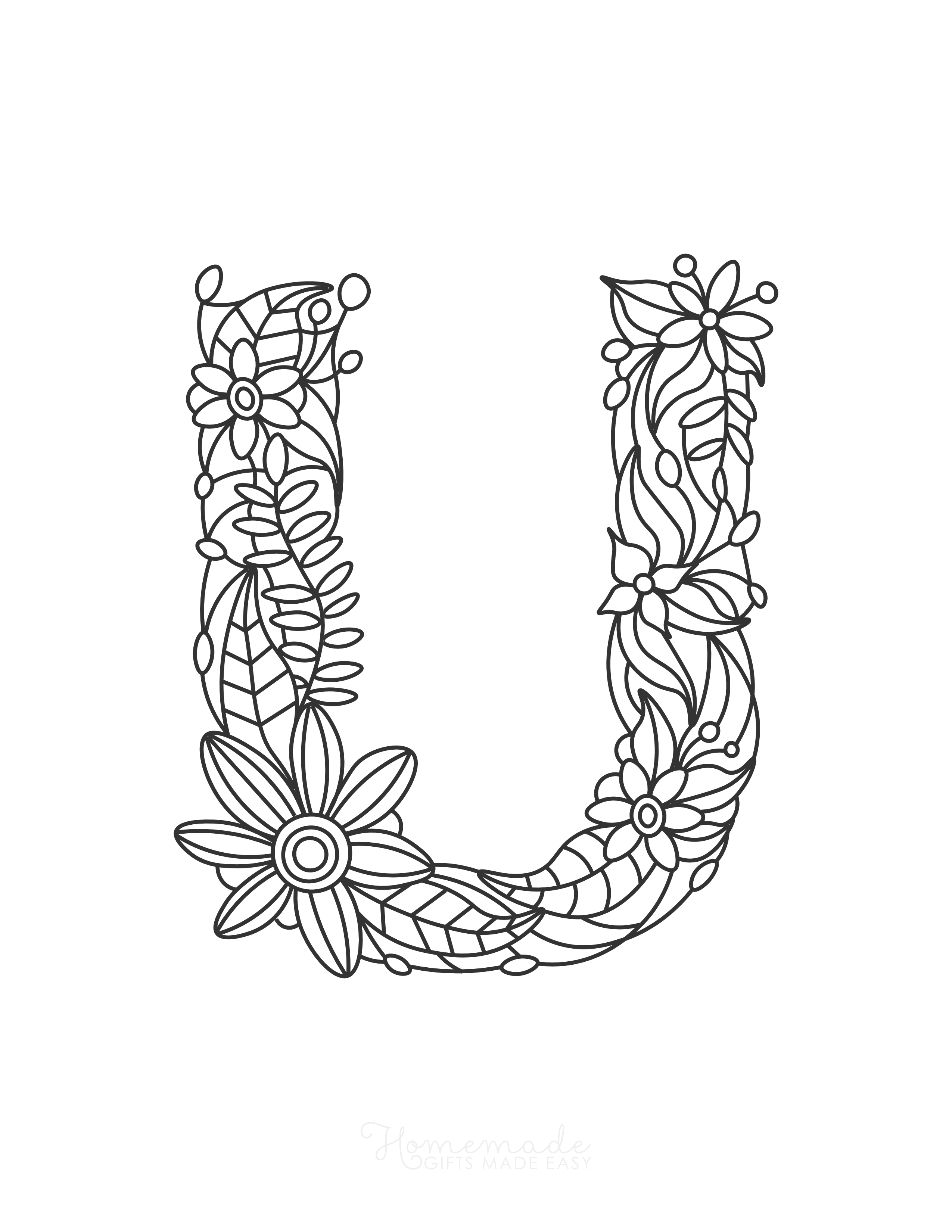 Letter "U" Flower Doodle Alphabet
