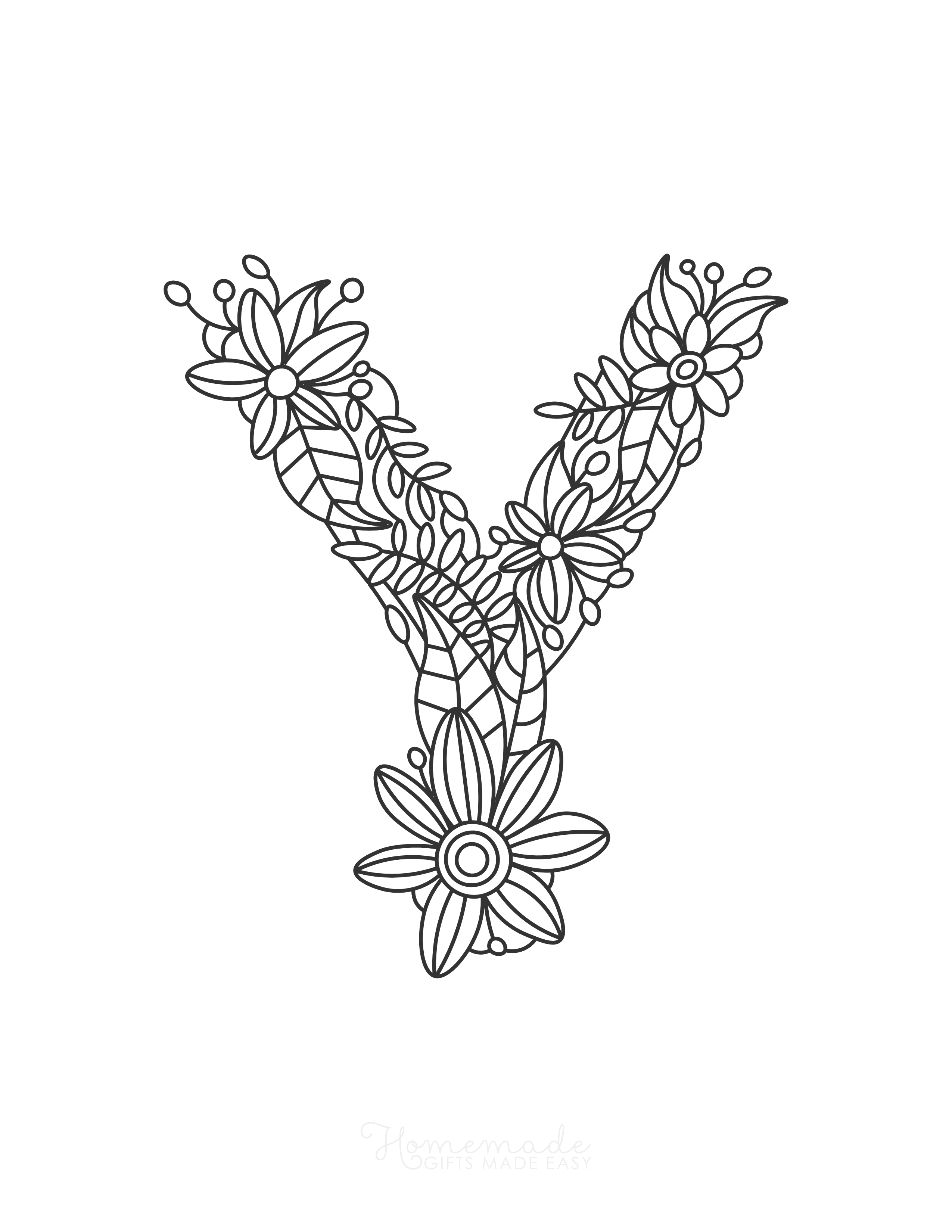 Letter "Y" Flower Alphabet to Color