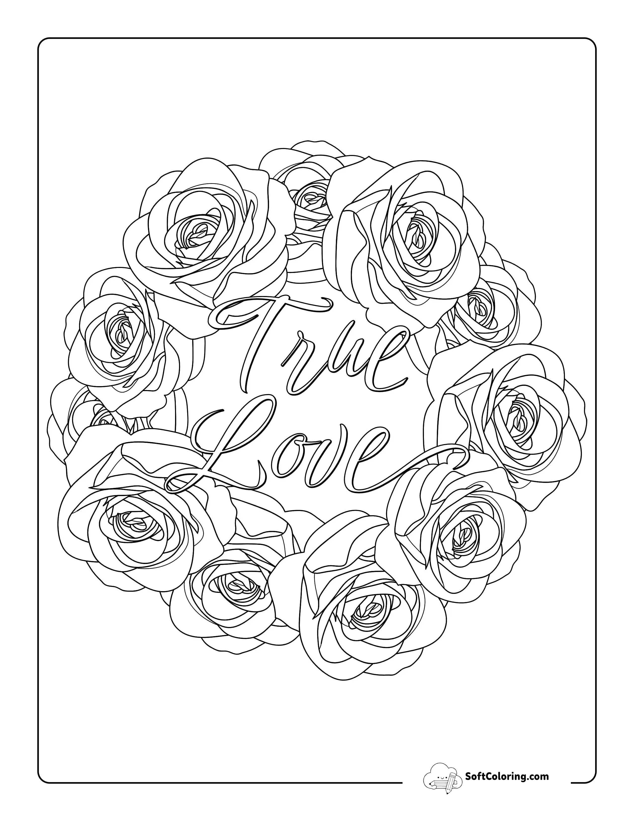 "True Love" Flowers Coloring Page