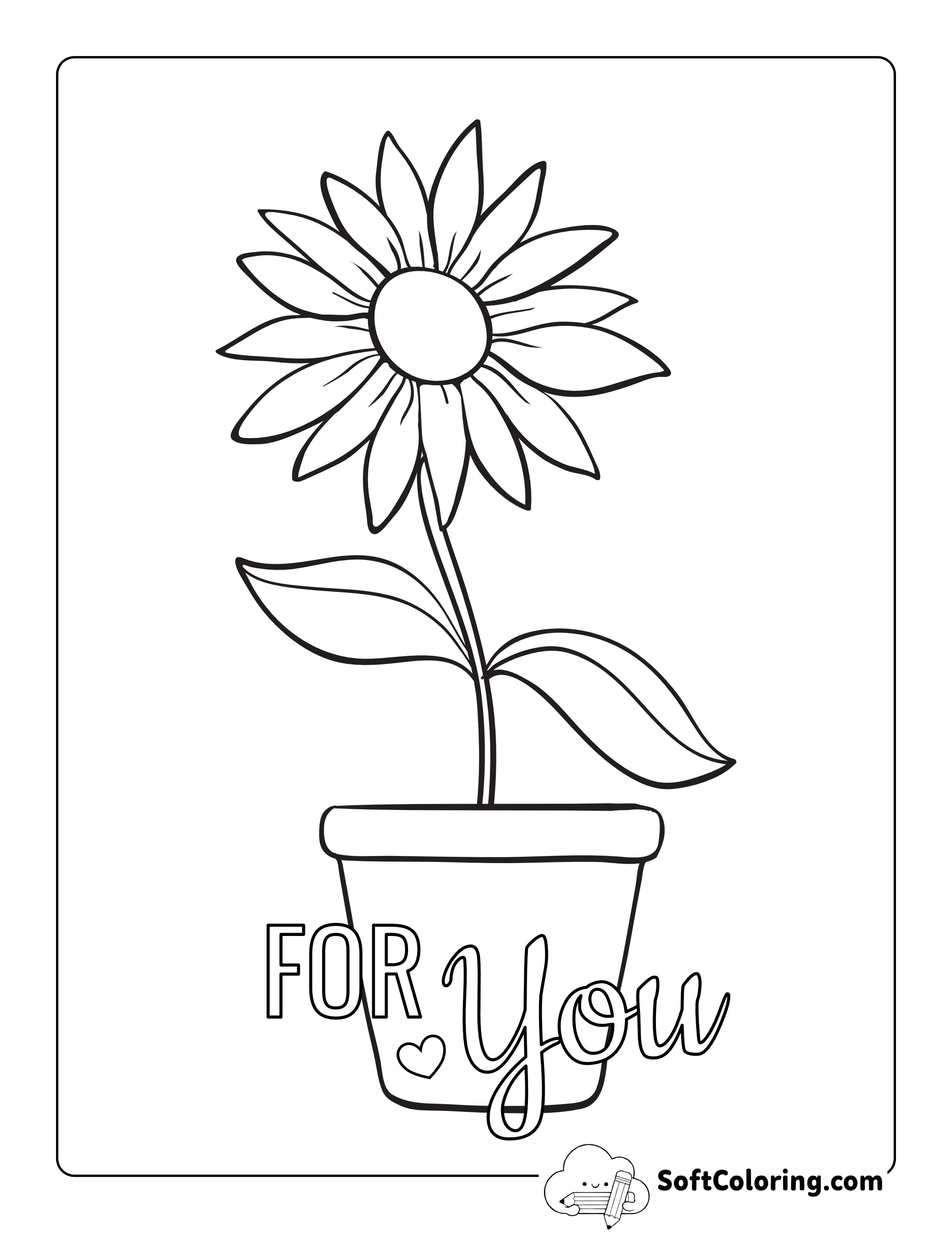 "For You" Easy Daisy Illustration to Color