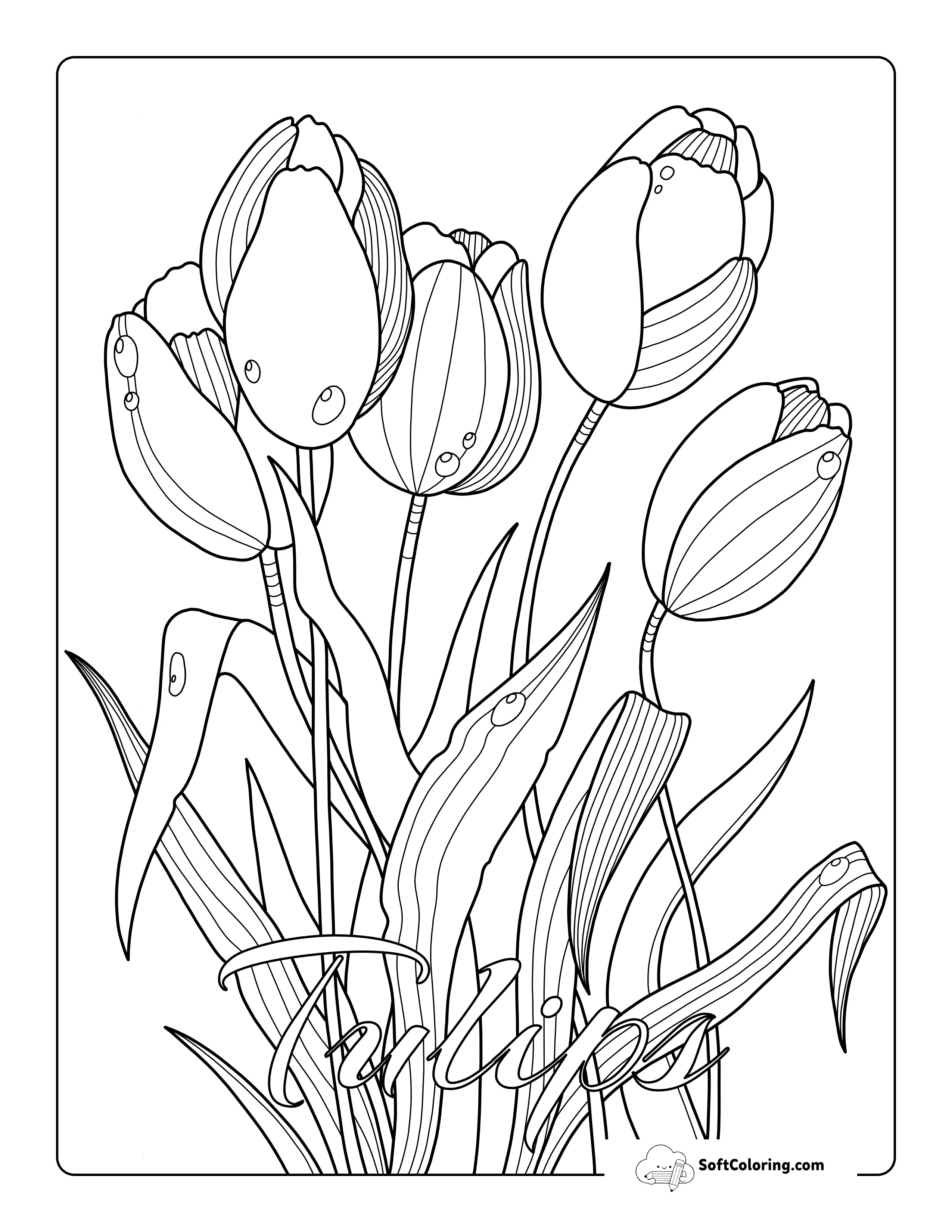 Realistic Tulips Printable Coloring Page