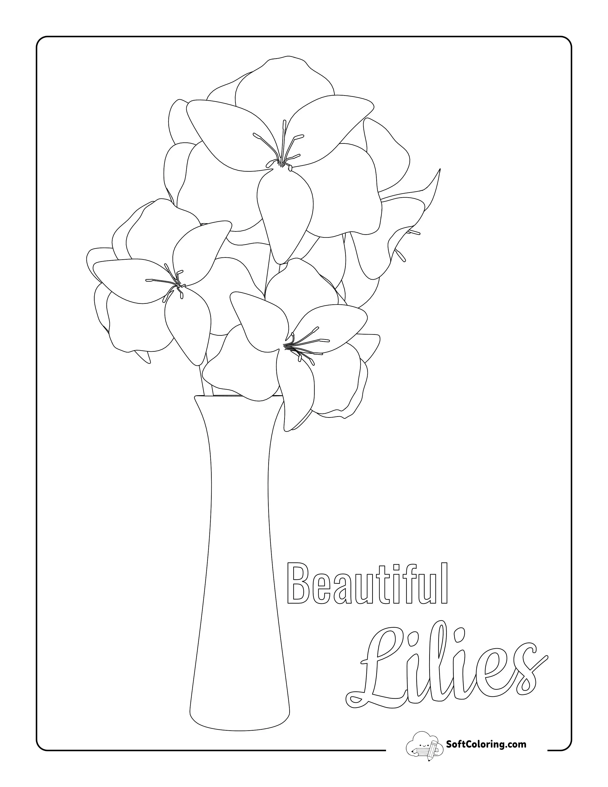 Vase Of Lilies Outline To Color