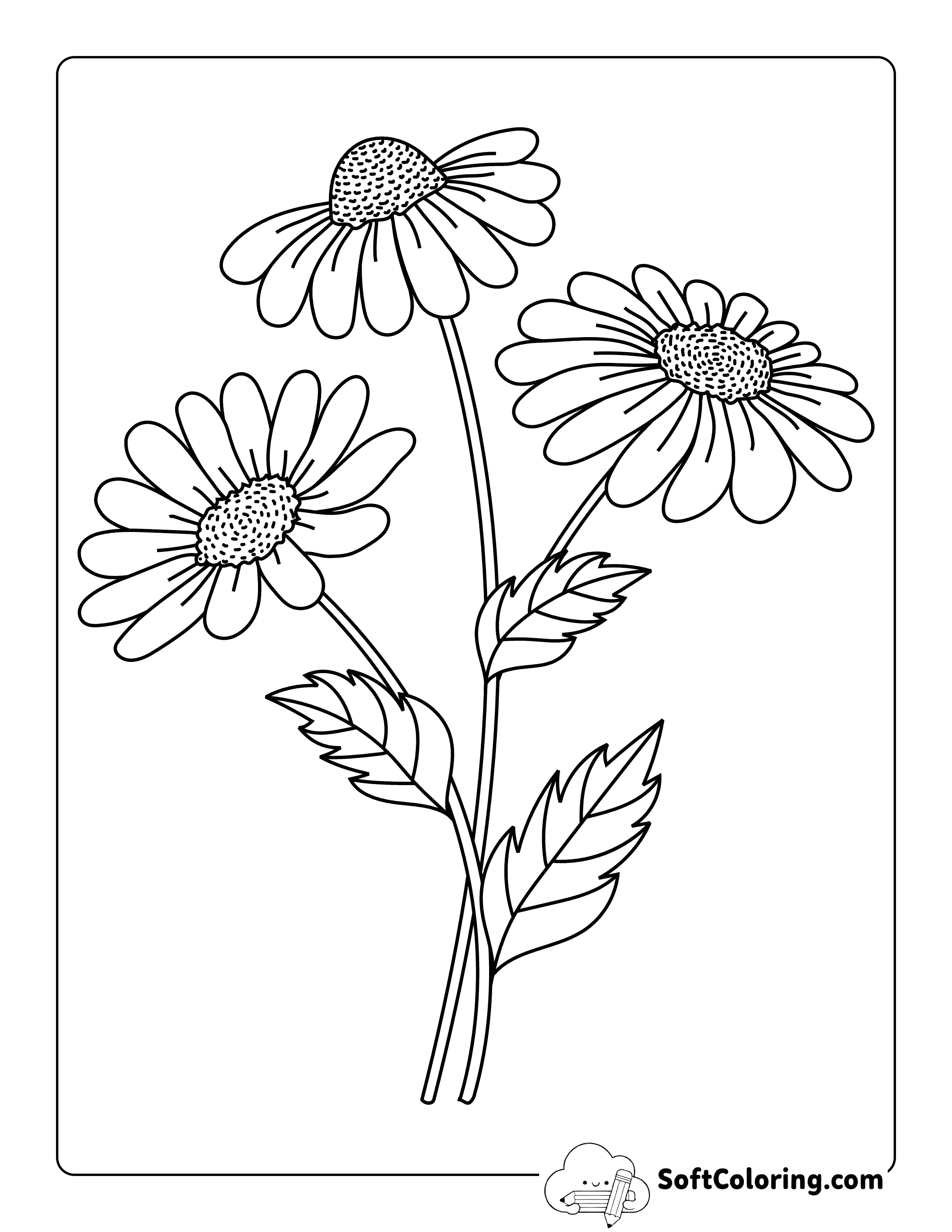 Flowers with Stem & Leaves to Print