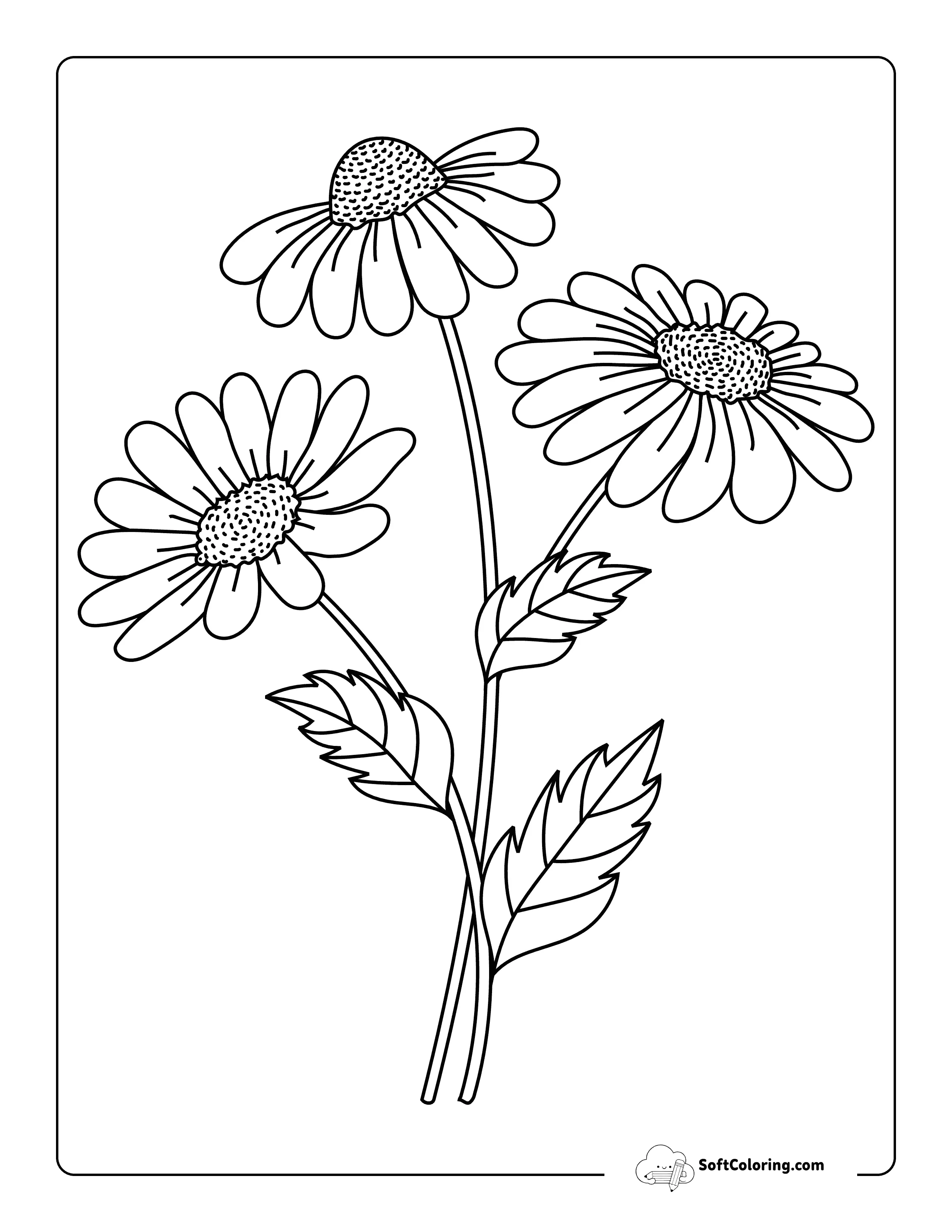 Flowers With Stem & Leaves To Print