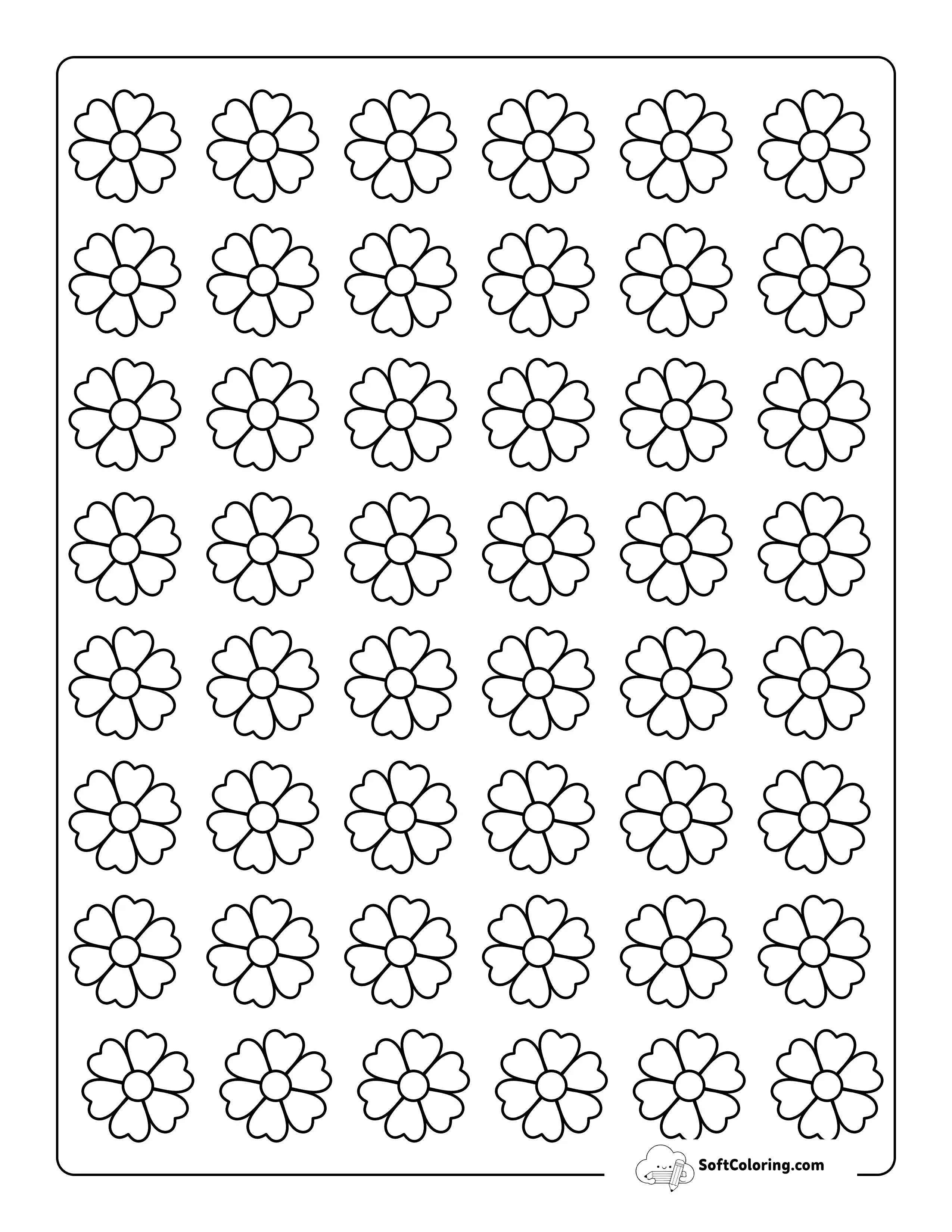 Heart-Petals Flower Template 1 Inch
