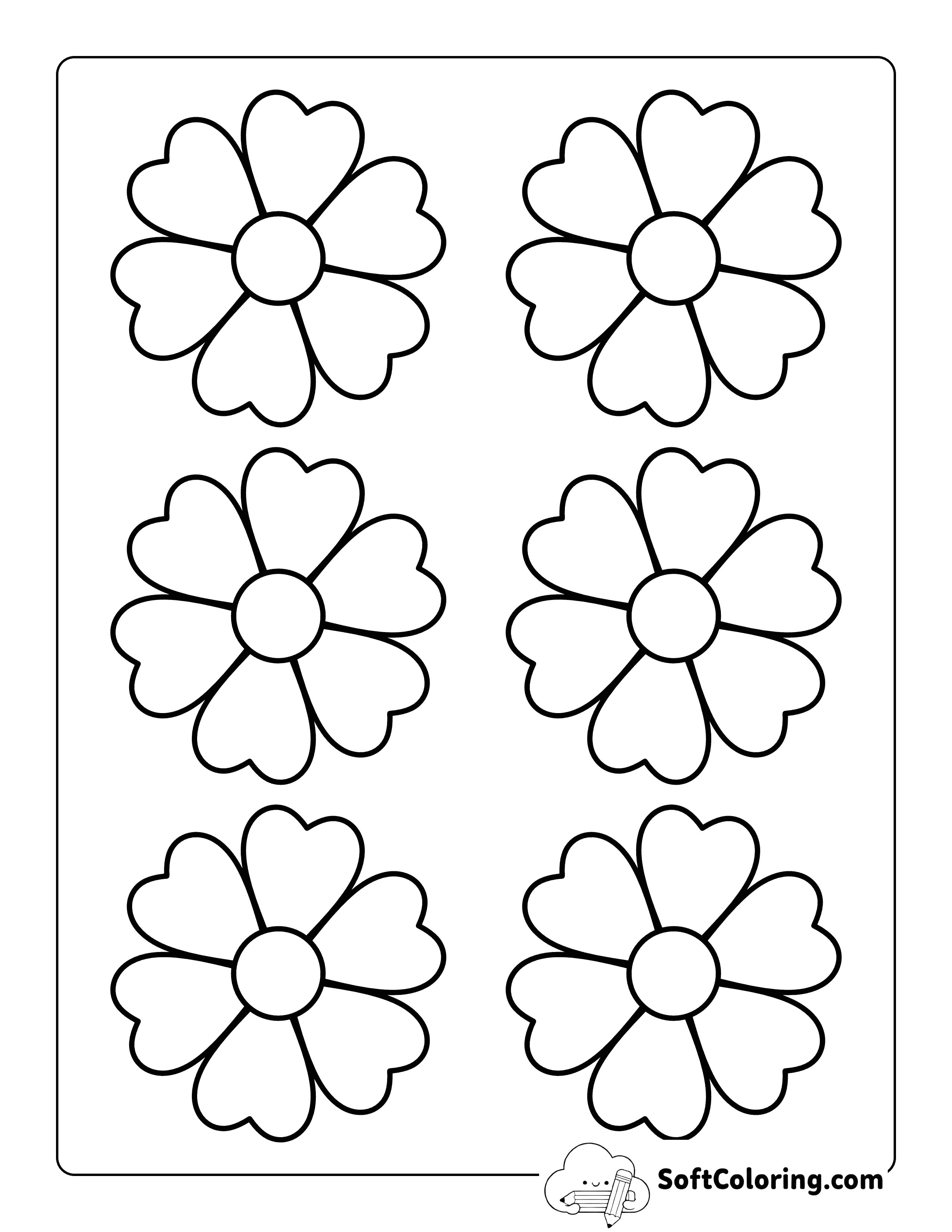 Flower with Heart-shaped Petals to Color