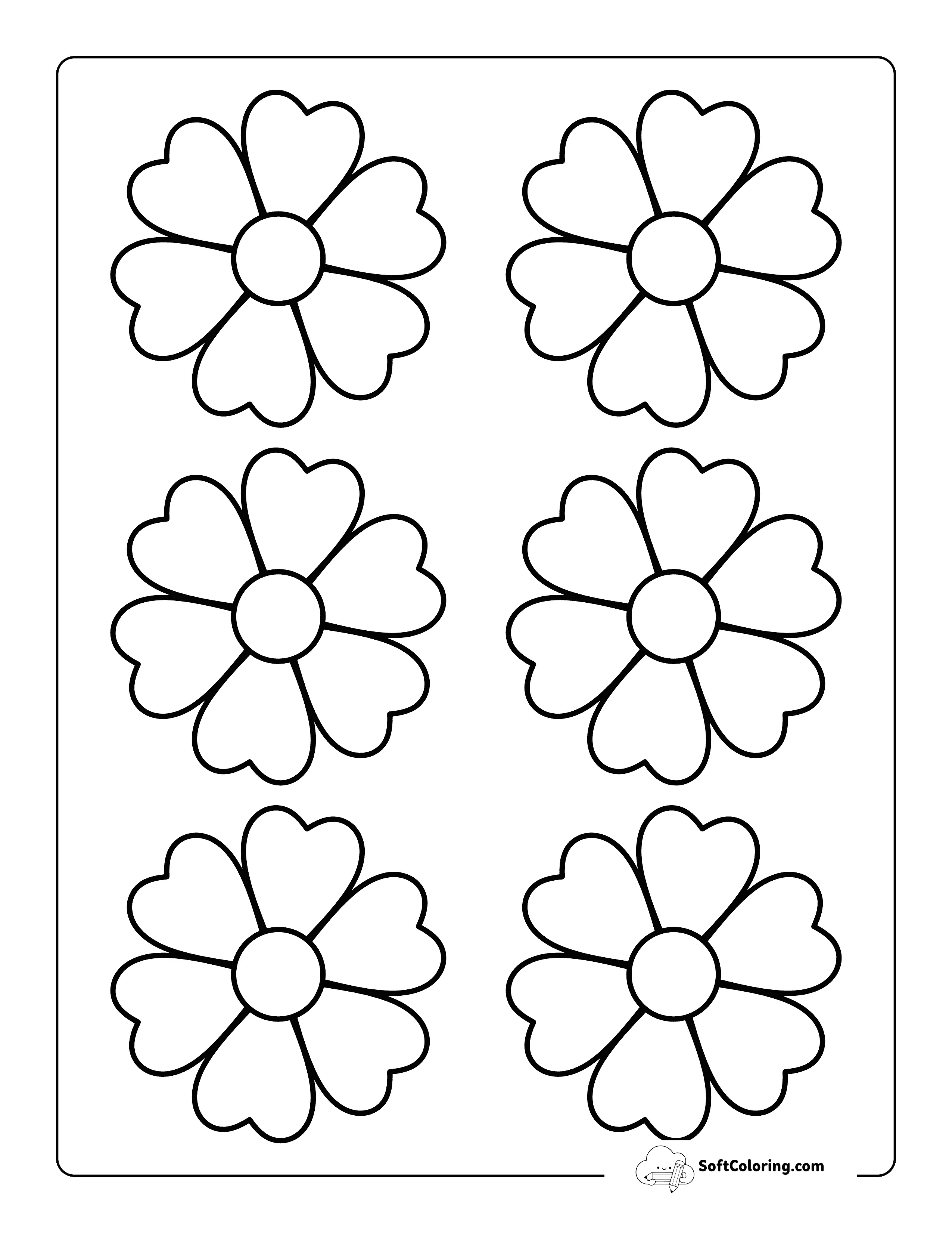 Heart-Petals Flower Template 3 Inch