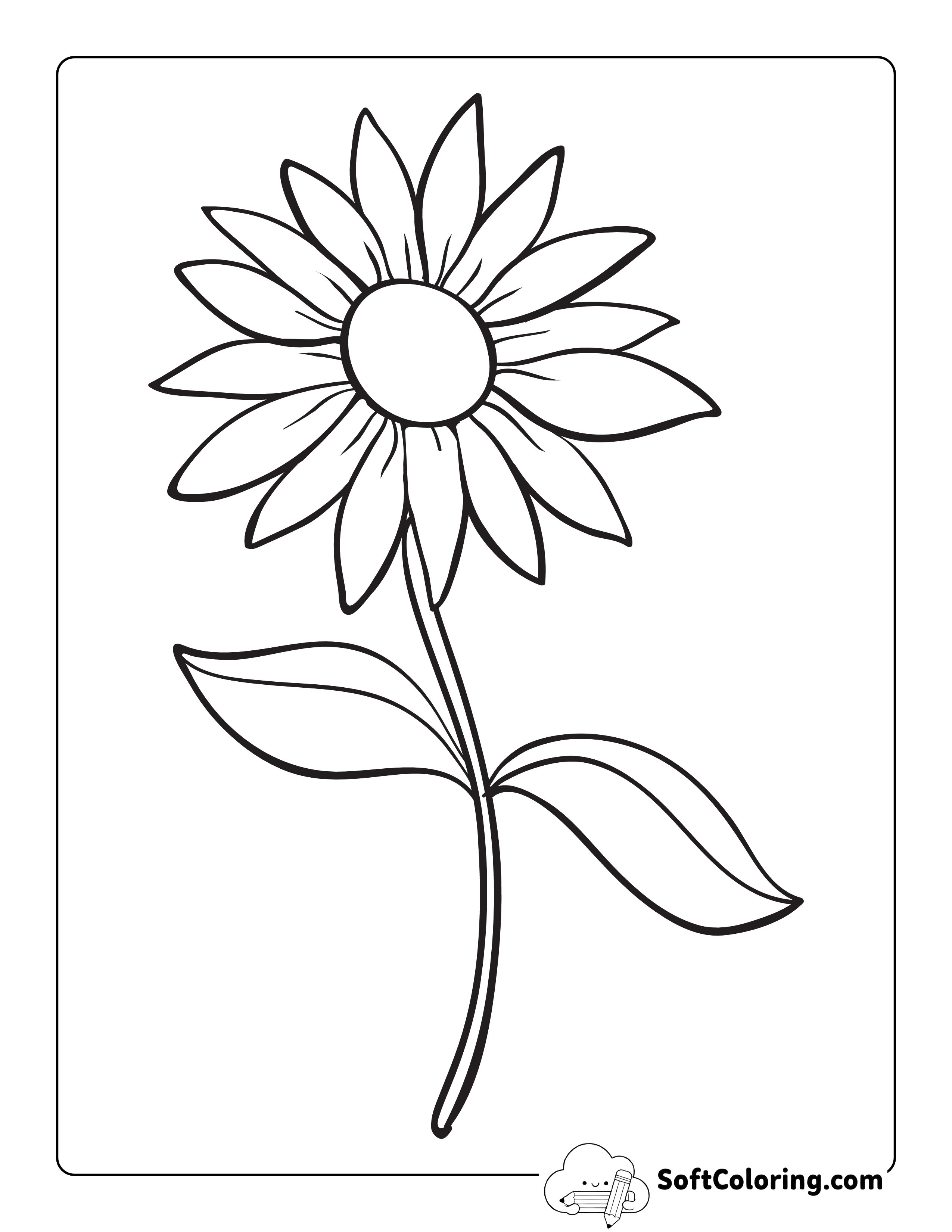Simple Daisy Flower Template with Stem