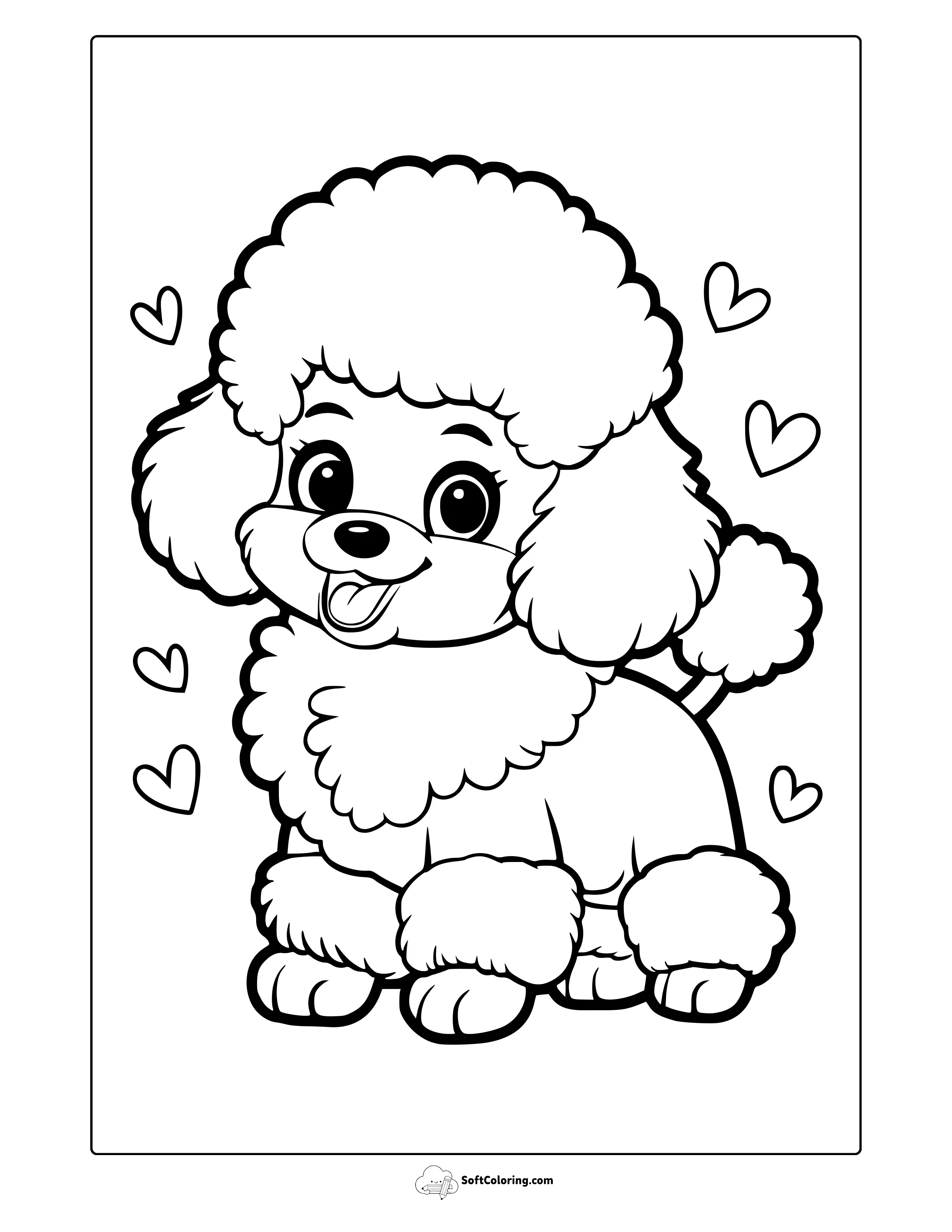 Fluffy Poodle Puppy Coloring Page