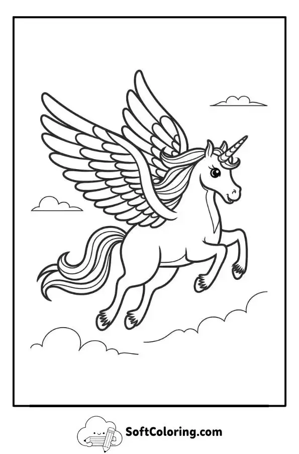 Flying Unicorn Coloring Page