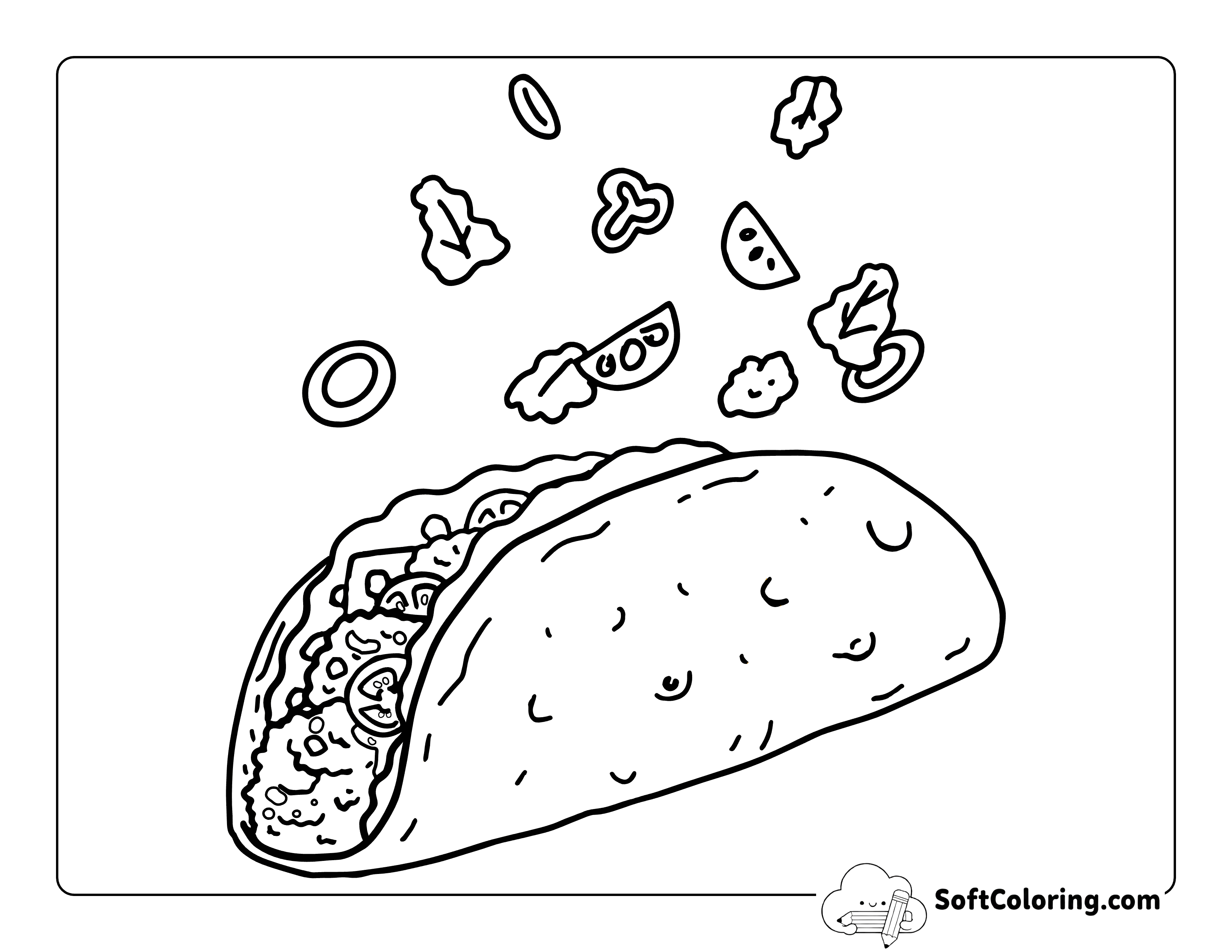 *NEW* Easy Taco Cute Food Coloring Page for Adults