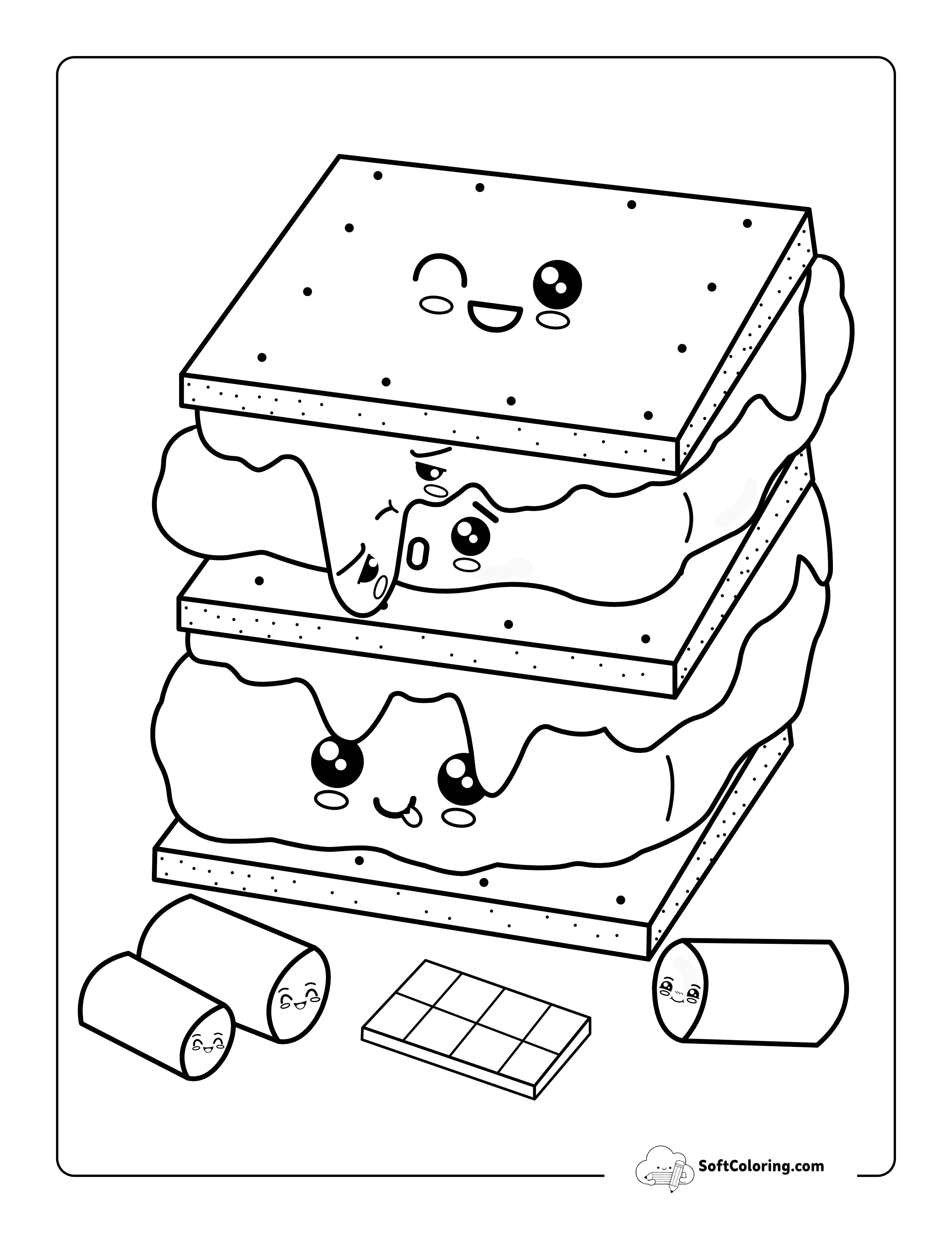 *New* Kawaii S'mores Food Coloring Page For Kids