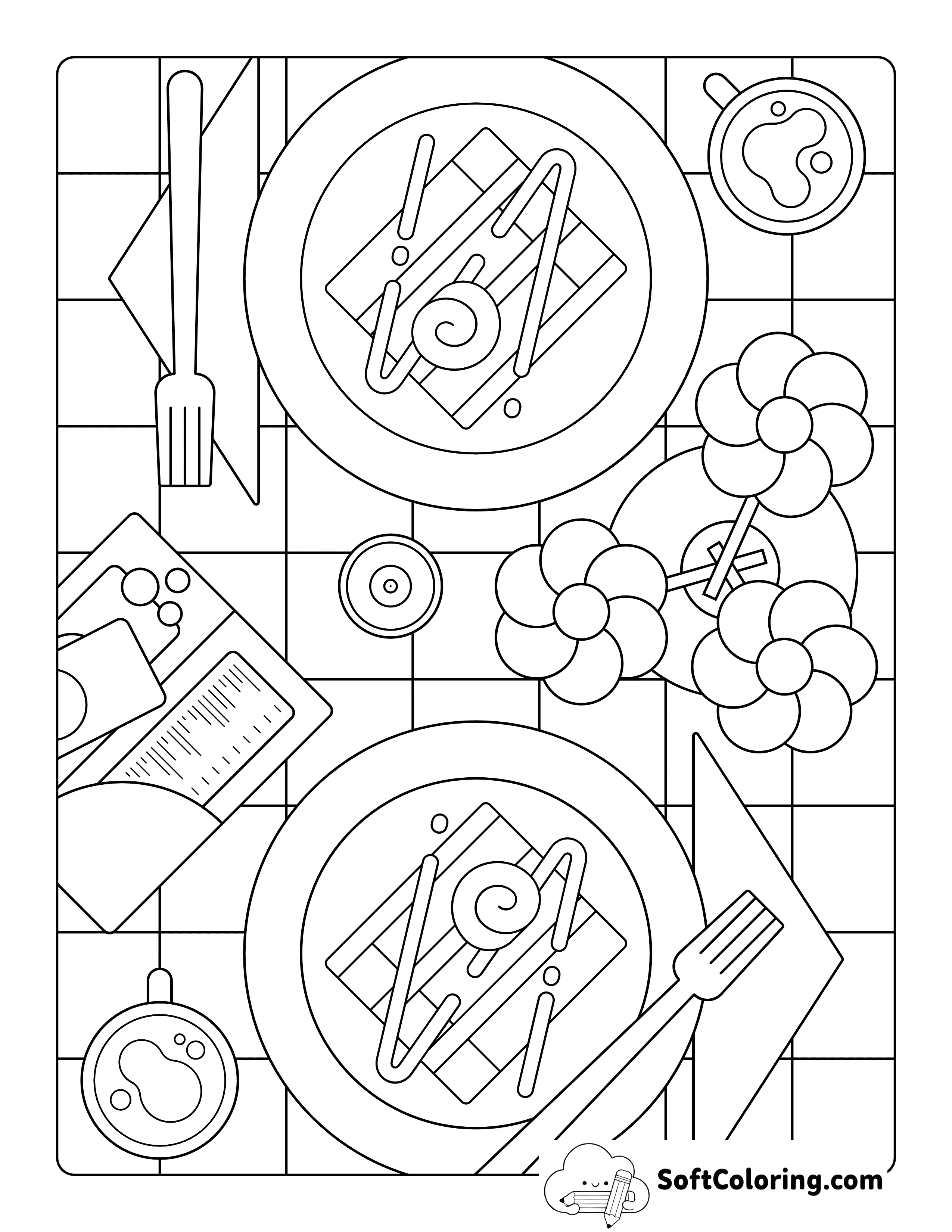 *NEW* Restaurant Table Dessert Food Coloring Page for Adults
