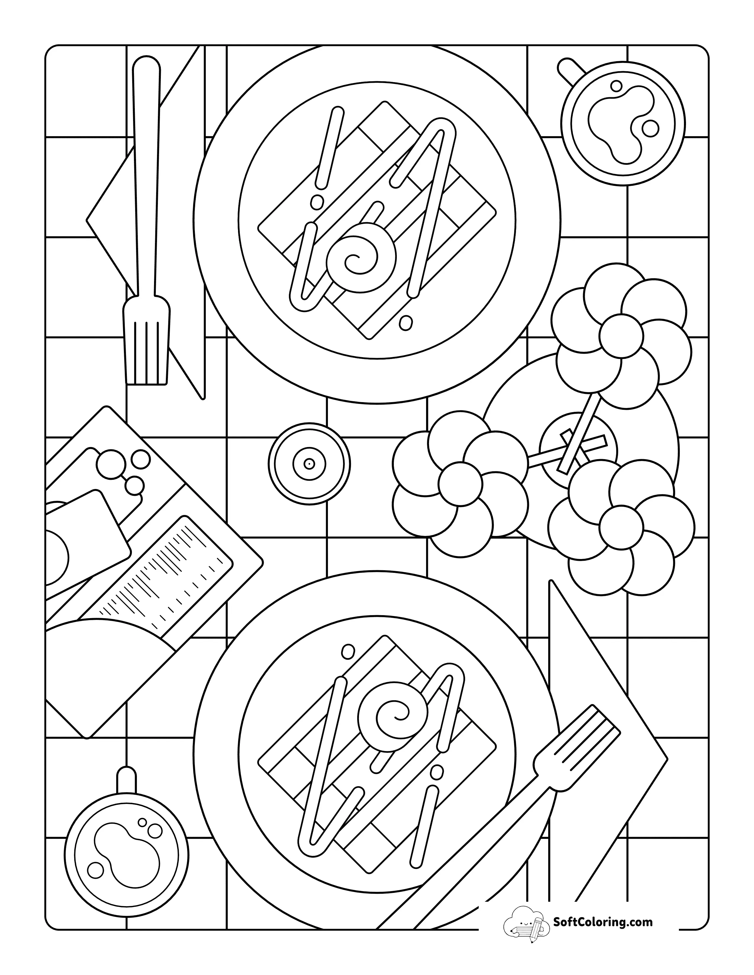 *New* Restaurant Table Dessert Food Coloring Page For Adults