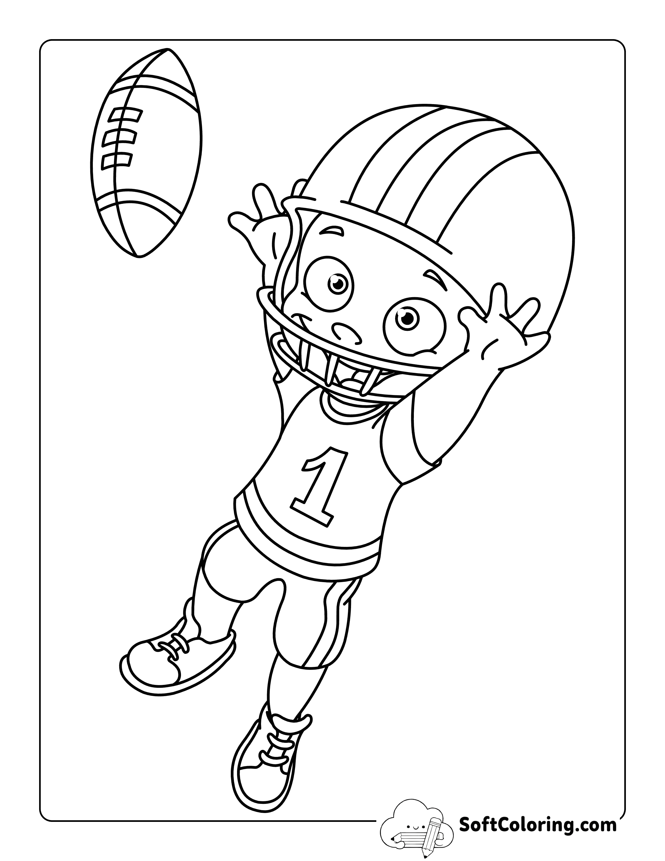 Cute Kid Football Player Easy Football ColoringPage