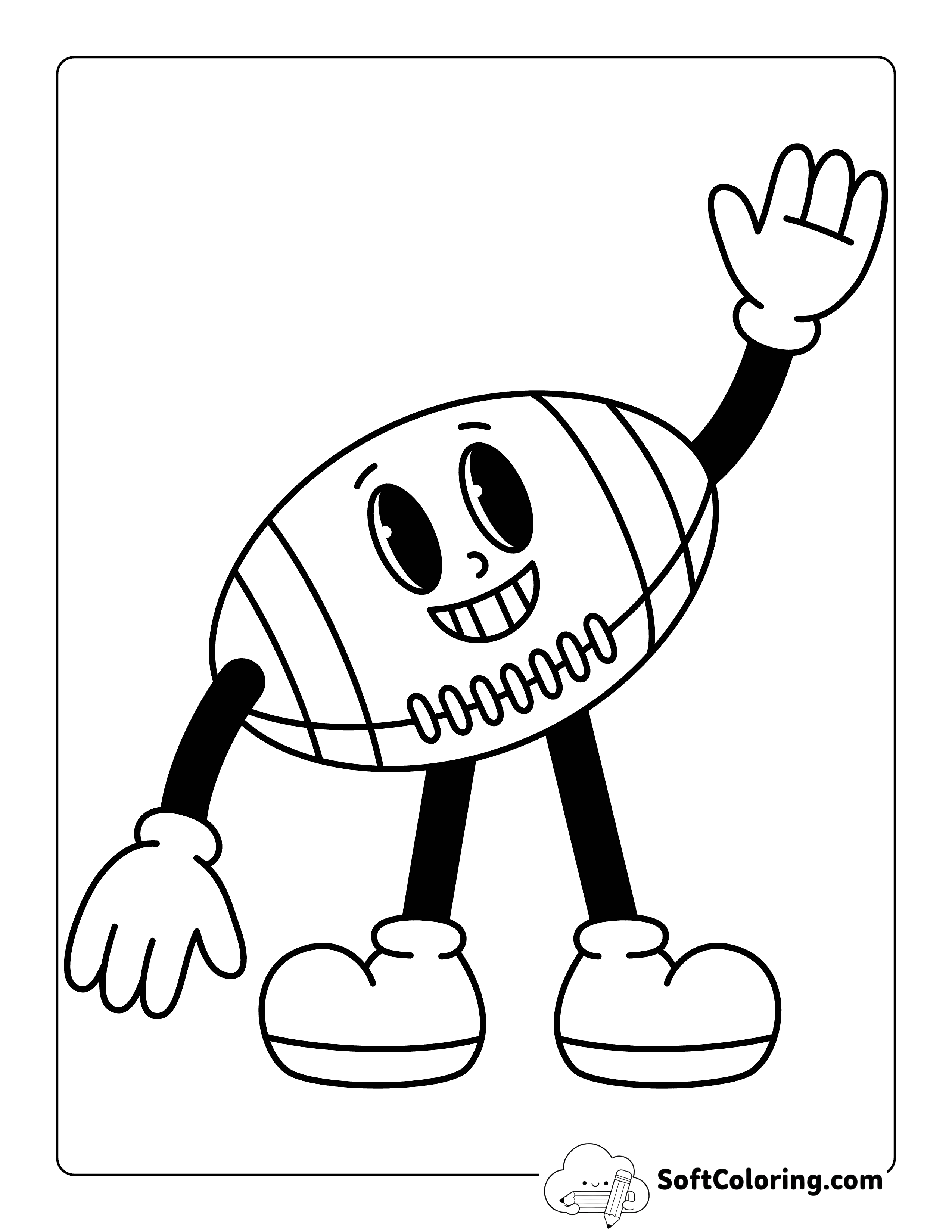 Cute Retro Cartoon Football Coloring Page