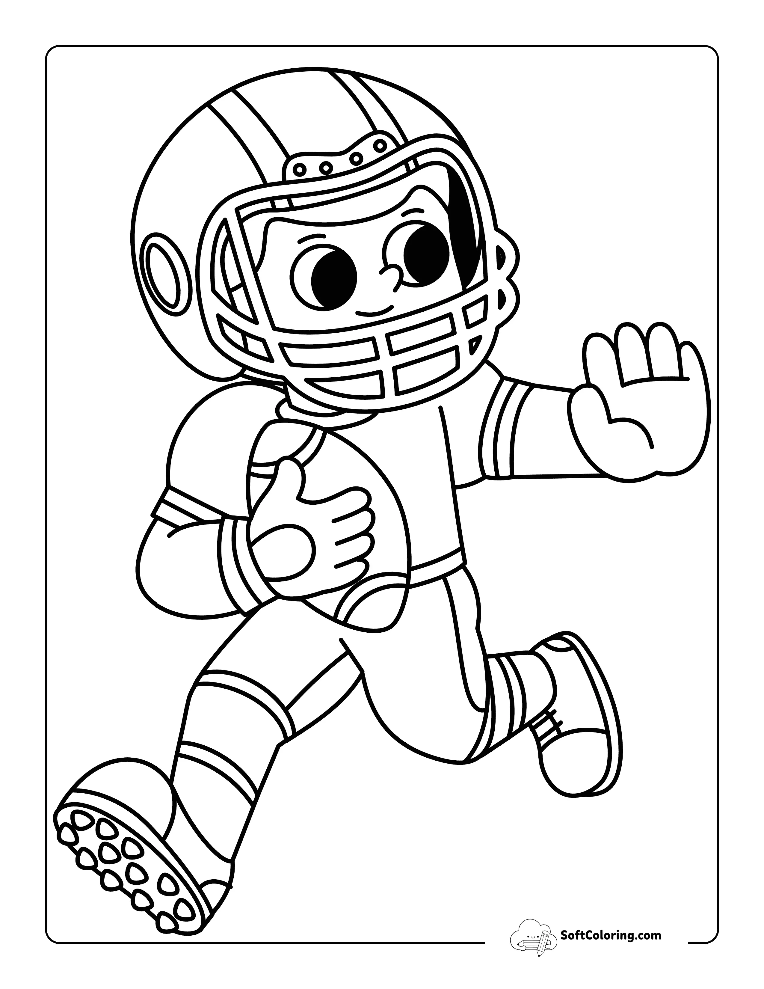 Cute Cartoon Running Back Football Drawing To Color