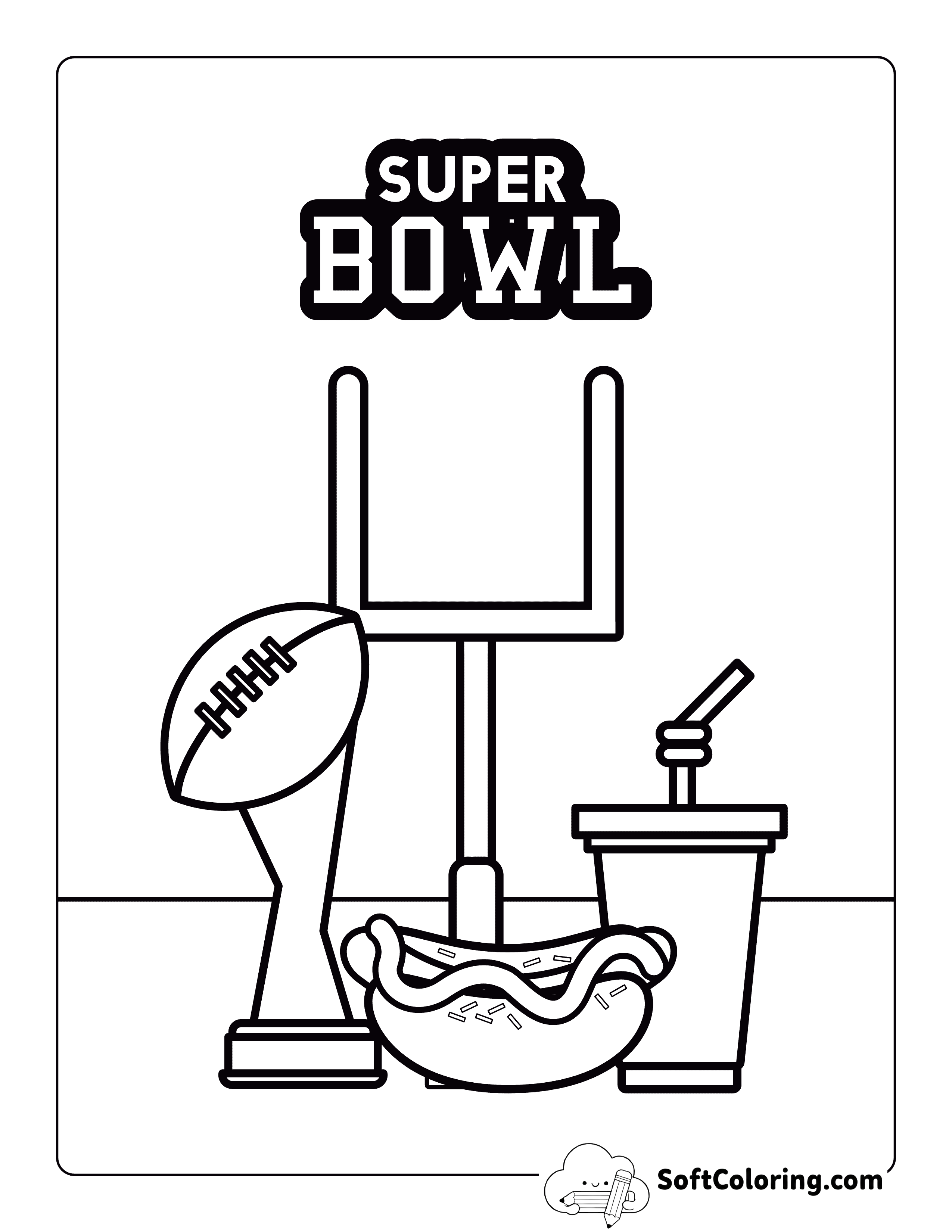 Cute Superbowl Trophy and Hotdog, NFL Coloring Page