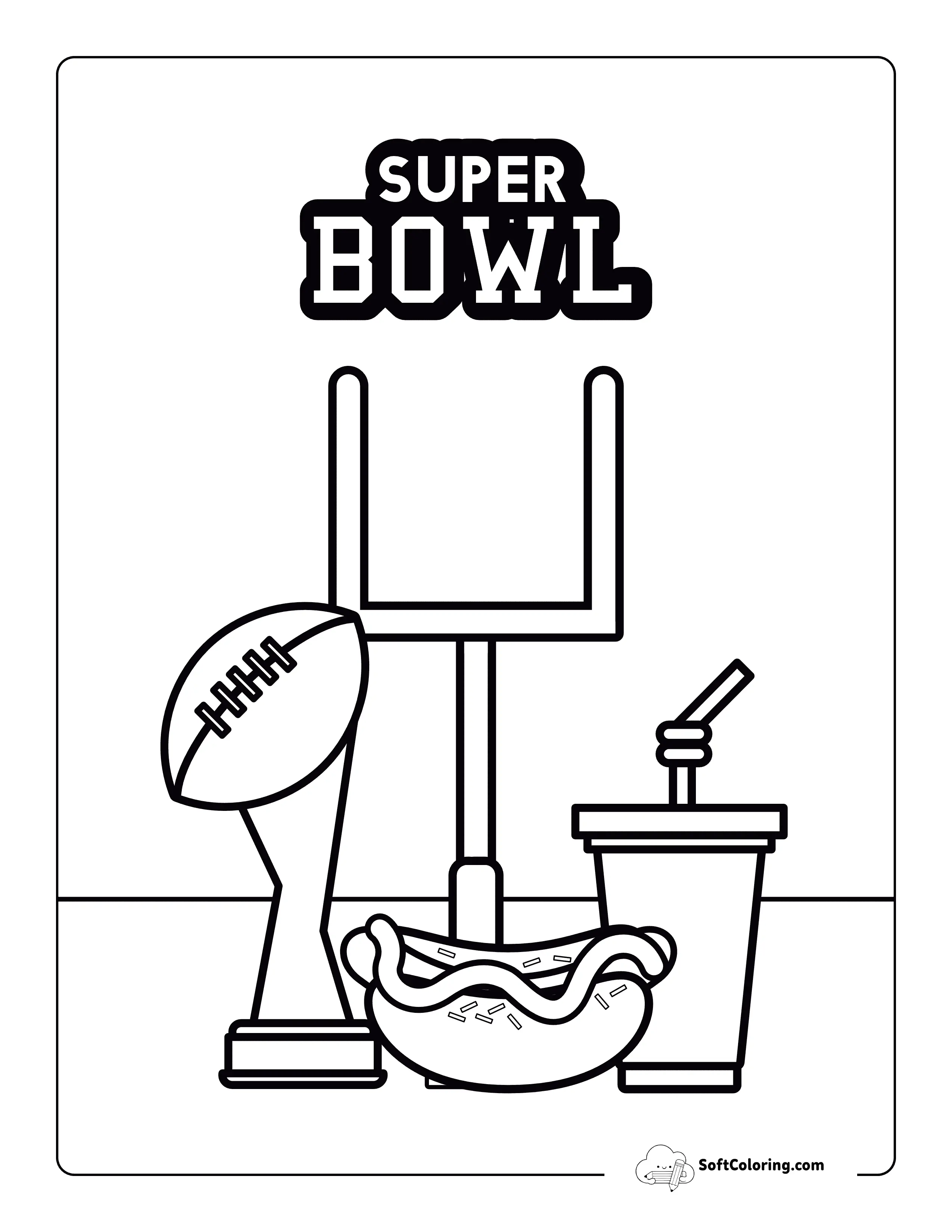 Cute Superbowl Trophy And Hotdog, Nfl Coloring Page