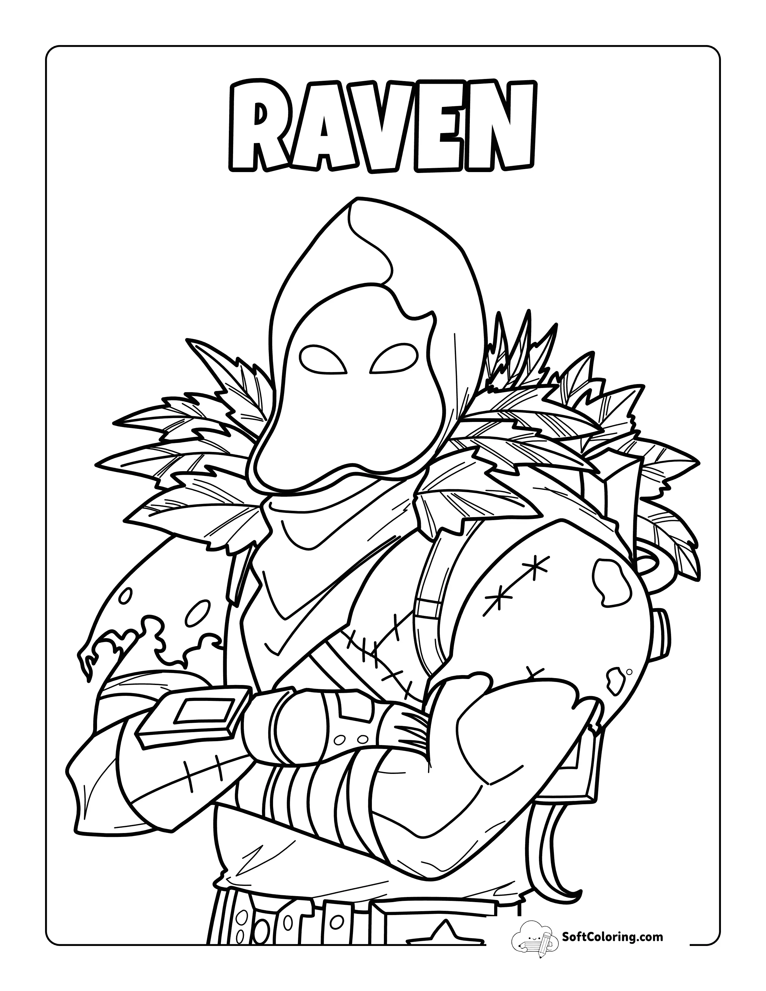 Cool Raven Fortnite-Inspired Coloring Page