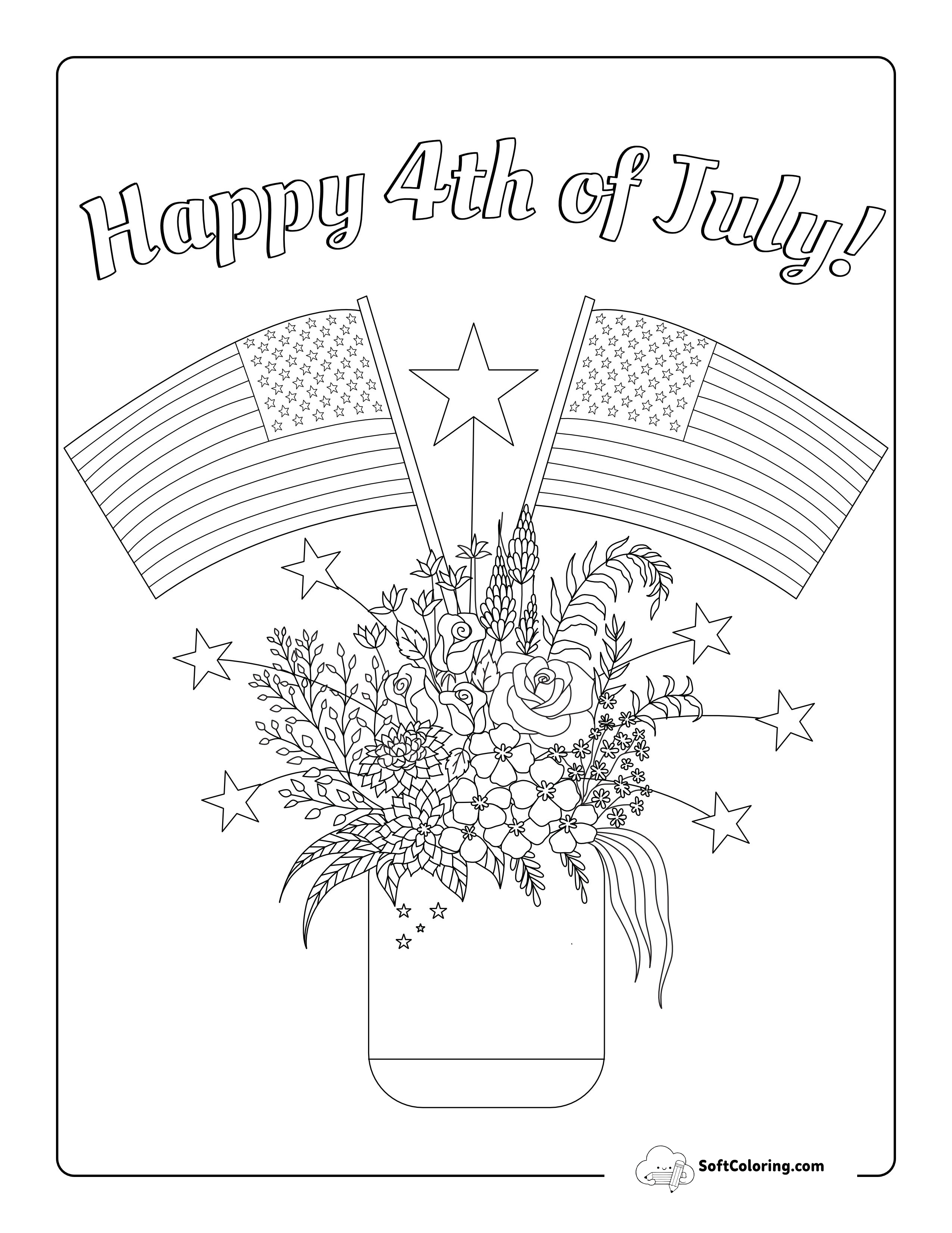 Pretty Bouquet Fourth Of July Coloring Page