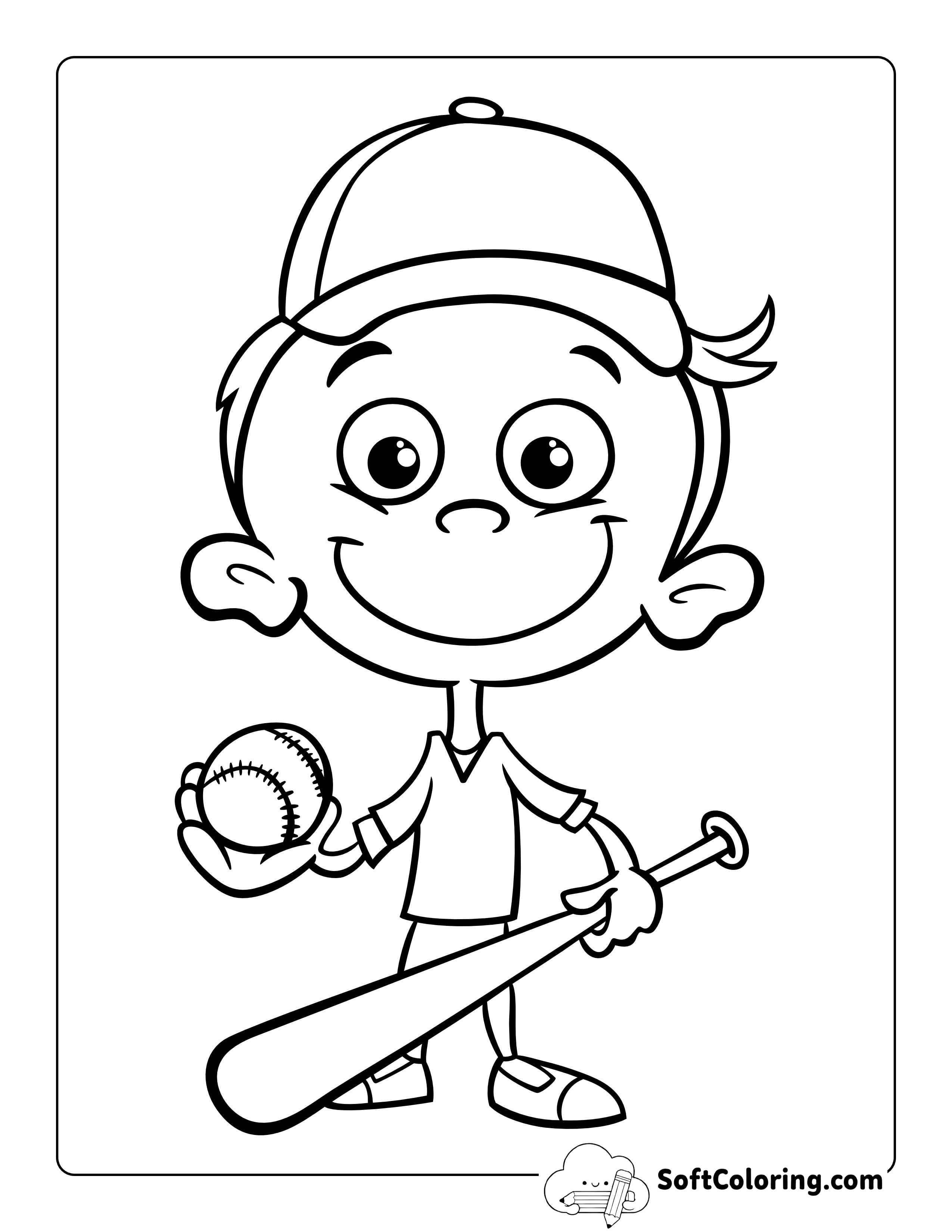 Boy Playing Baseball Coloring Page