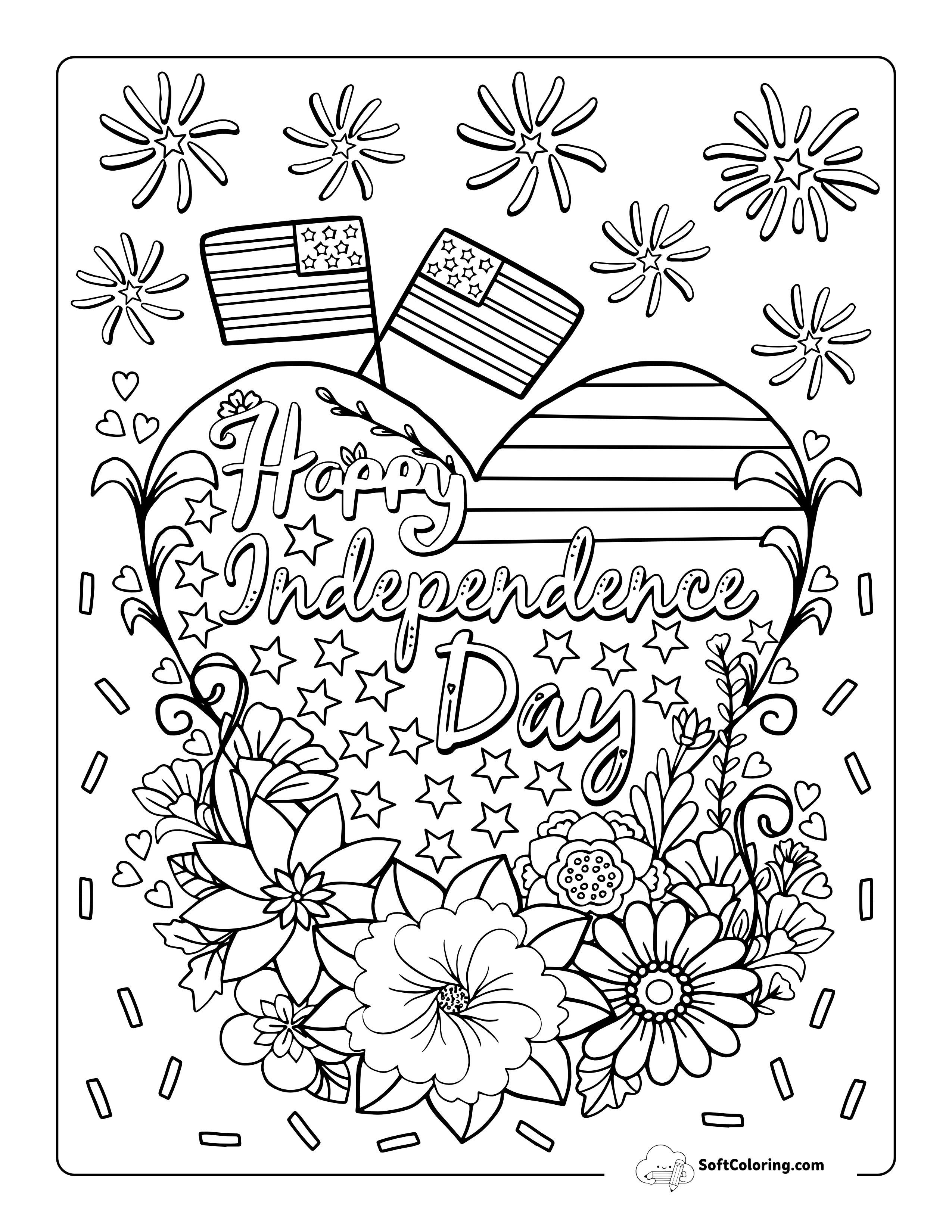 "Happy Independence Day" 4Th Of July Coloring Sheet