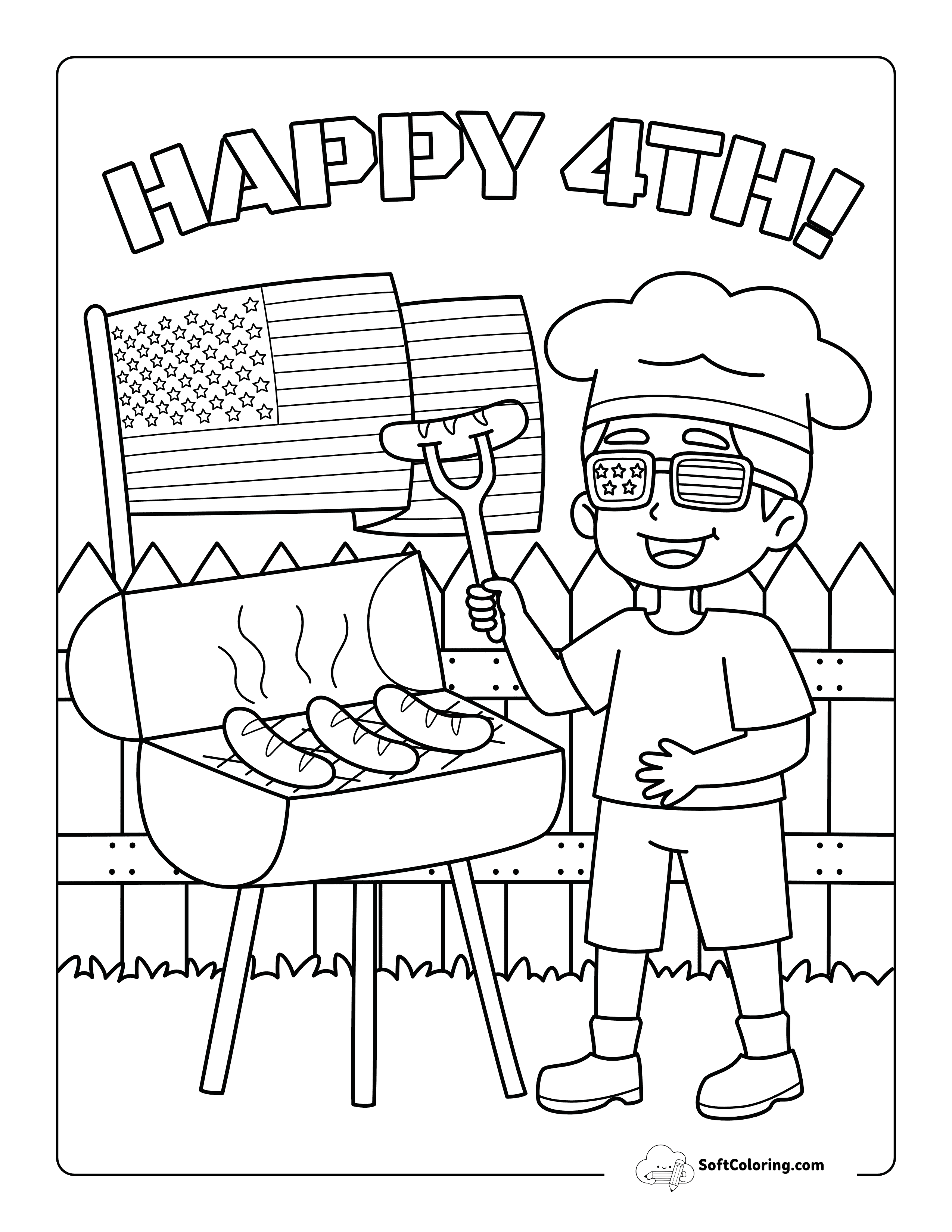 East 4Th Of July Barbeque Cookout Coloring Sheet