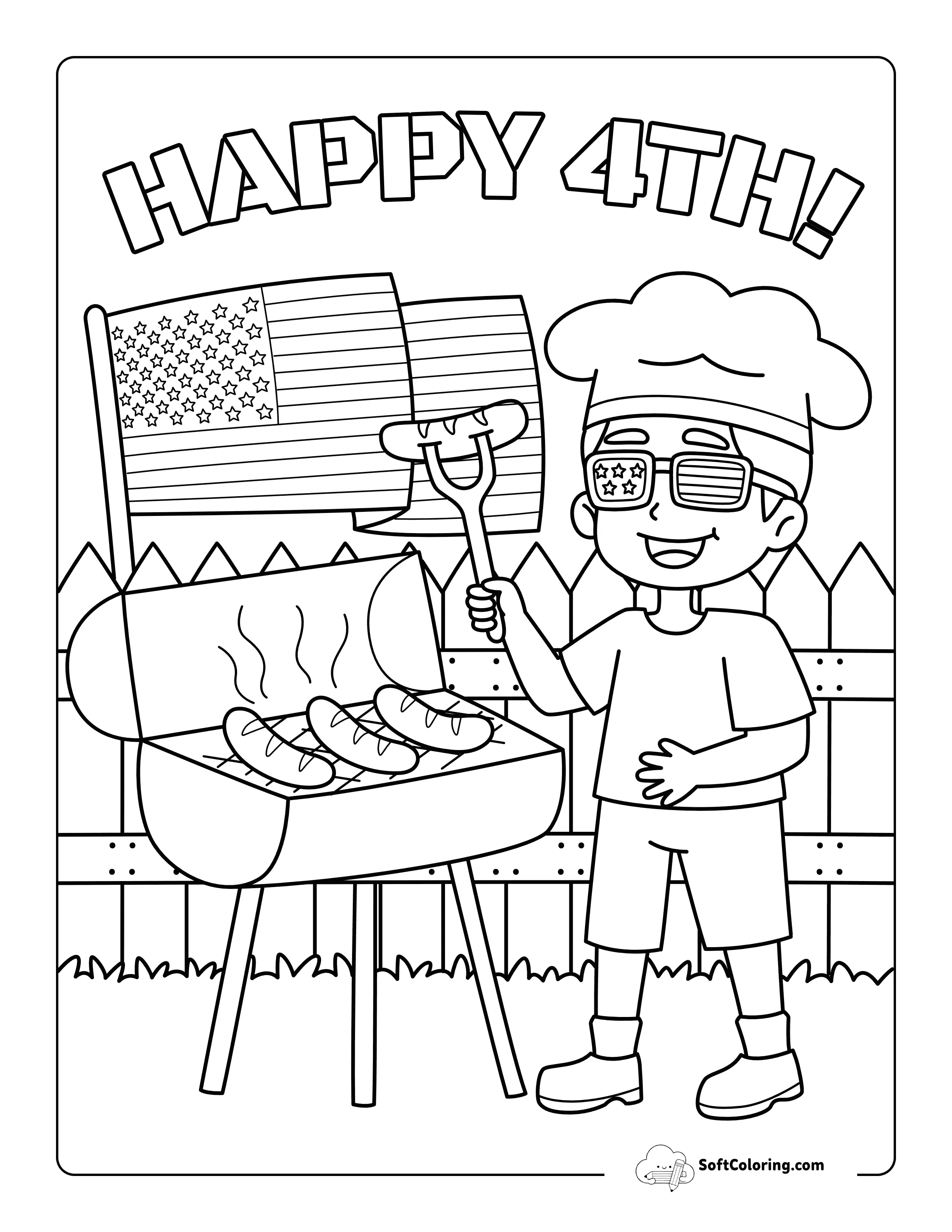 East 4Th Of July Barbeque Cookout Coloring Sheet