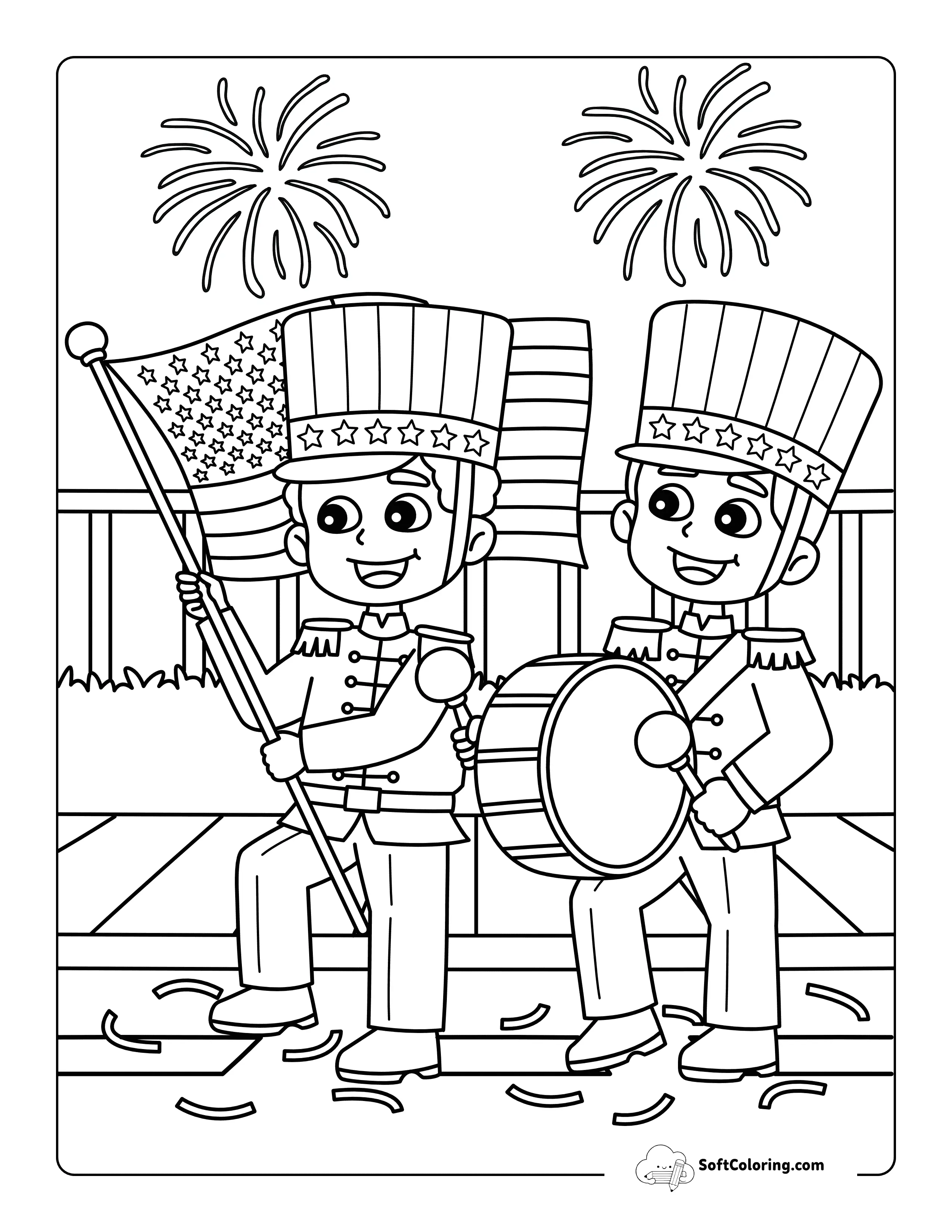Easy Fourth Of July Parade Coloring Page For Kids