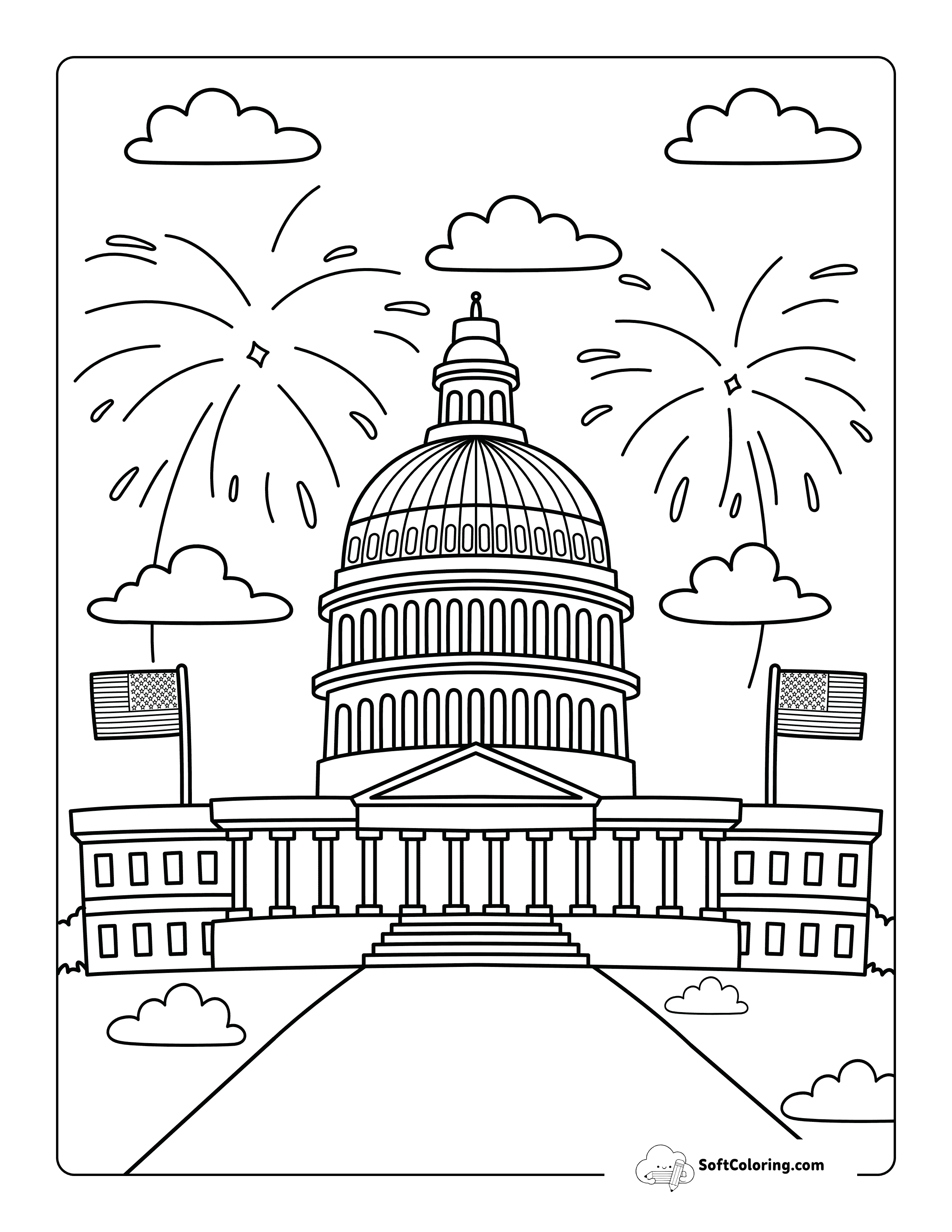 Easy Us Capitol Building Fourth Of July Coloring Sheet