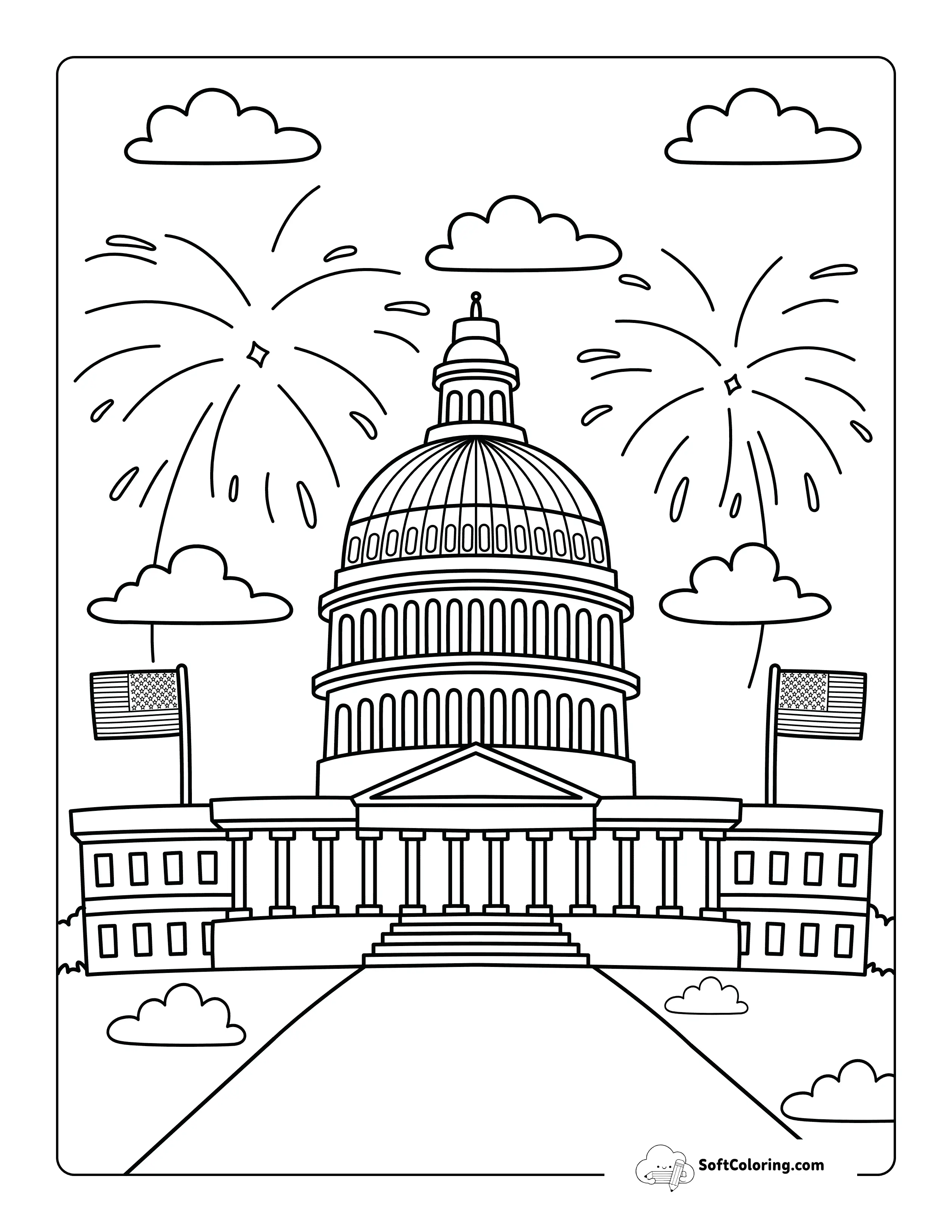 Easy Us Capitol Building Fourth Of July Coloring Sheet