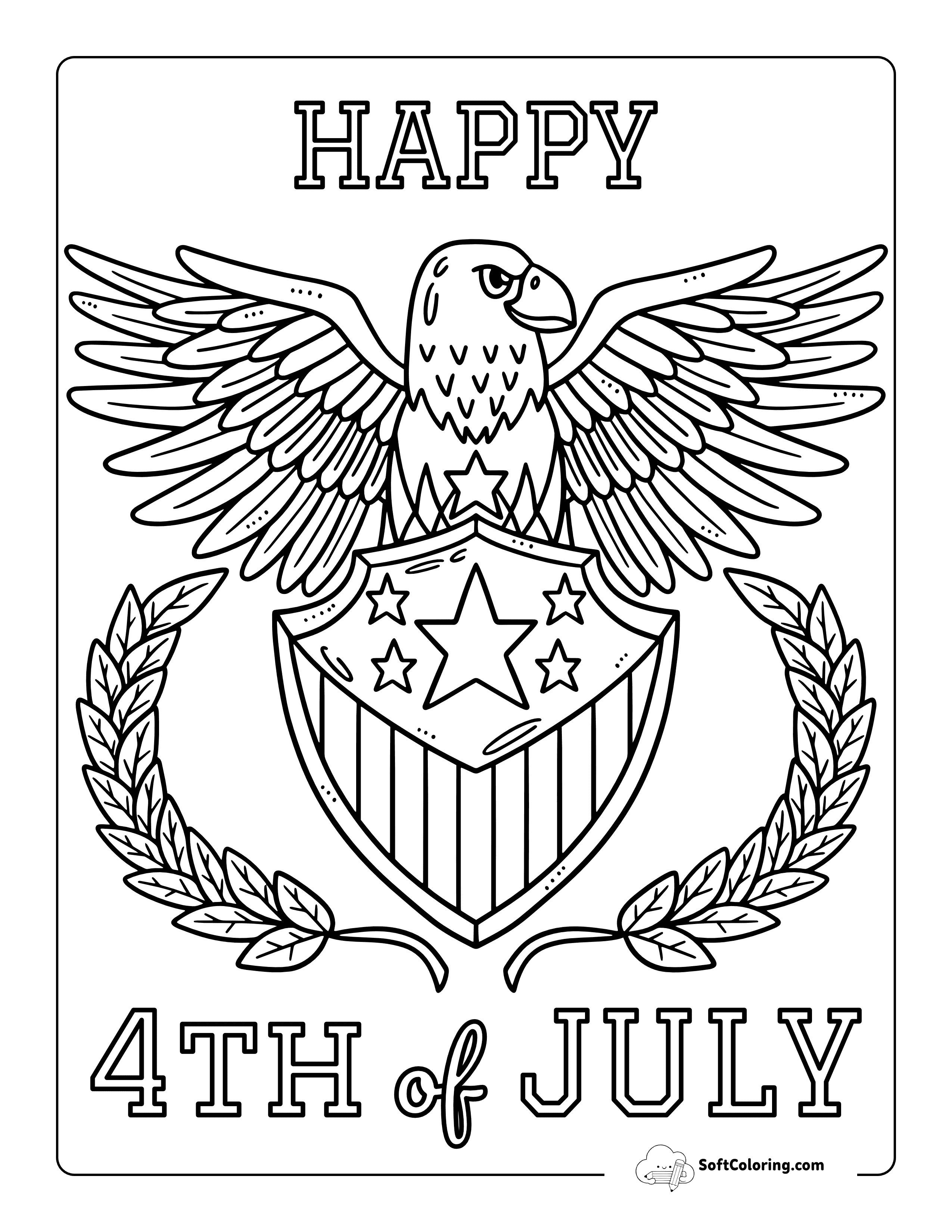 "Happy 4Th Of July" American Bald Eagle Coloring Page