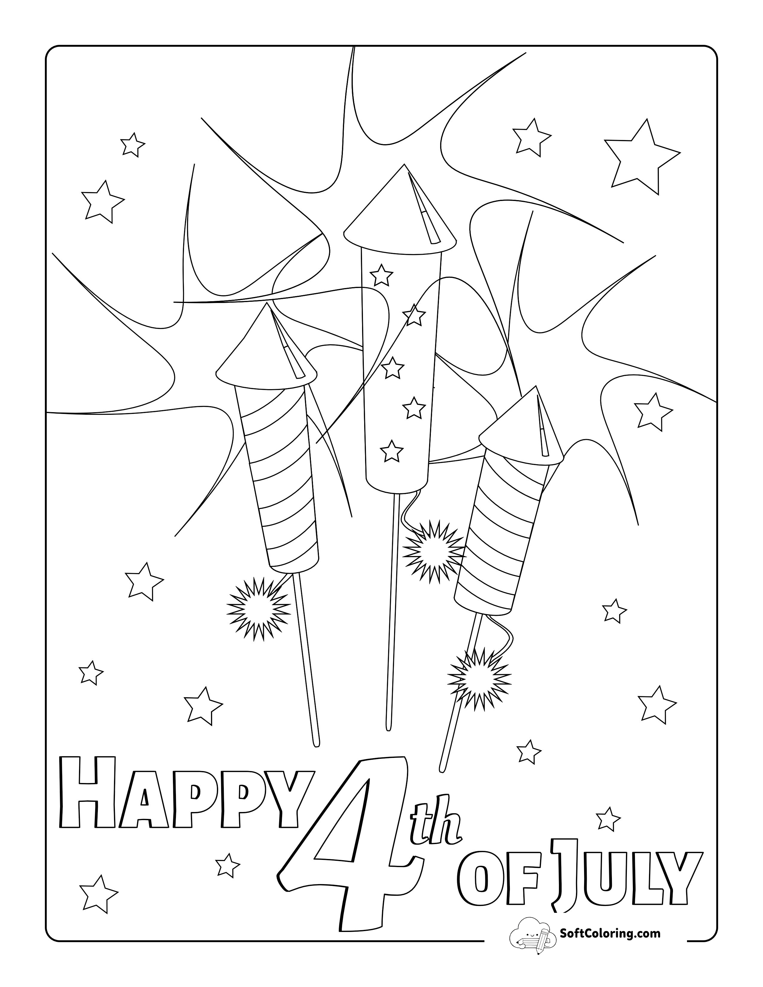 "Happy 4Th Of July" Fireworks Coloring Page