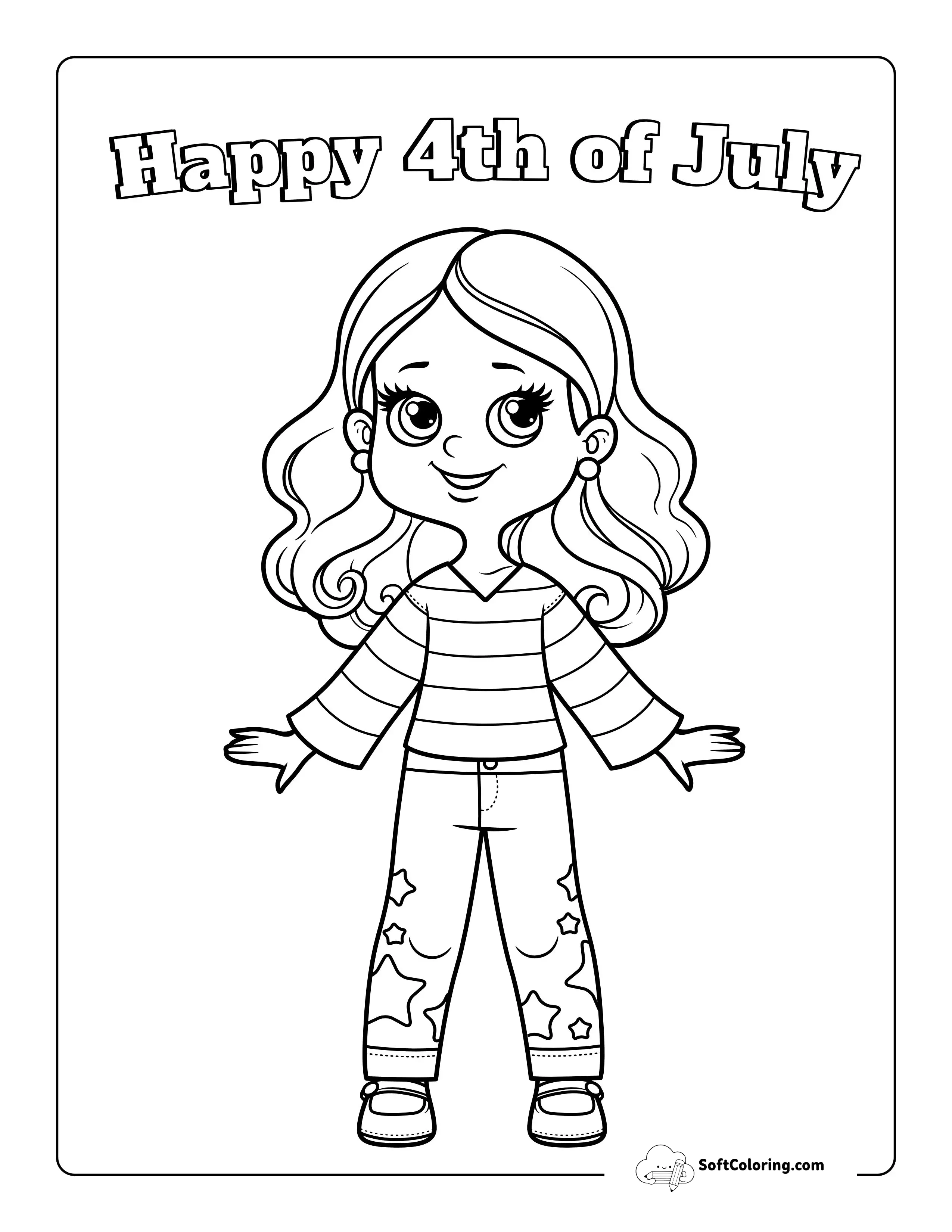 Girl Wearing Stars & Stripes Coloring Sheet