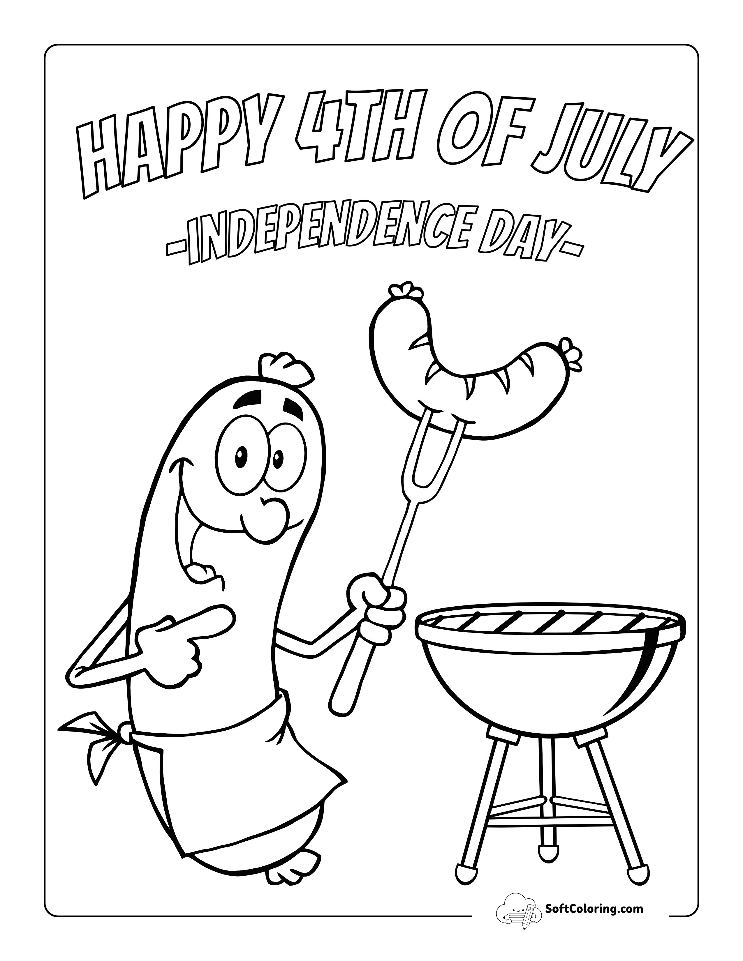 Funny Barbecue Fourth Of July Coloring Page