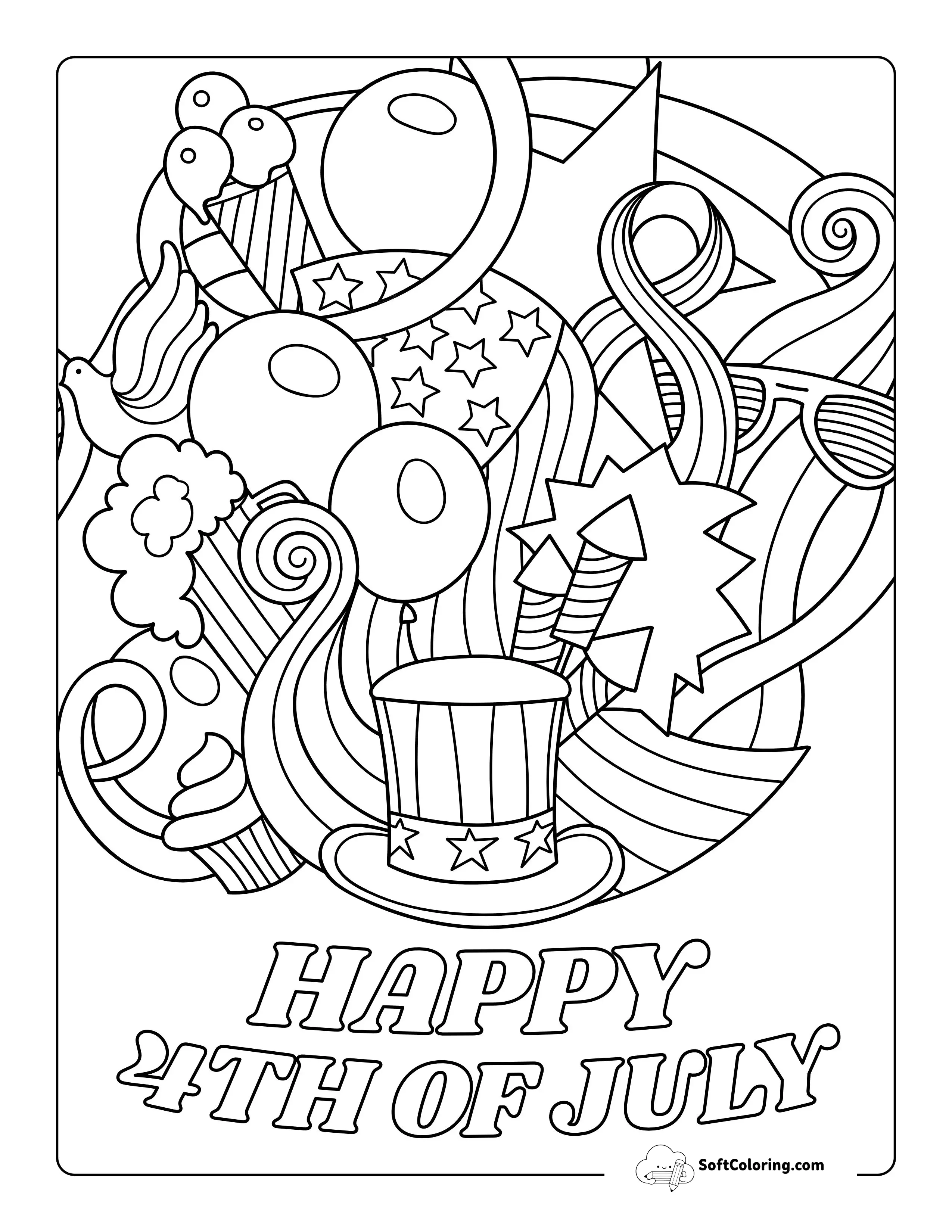 "Happy 4Th Of July" Doodle To Color