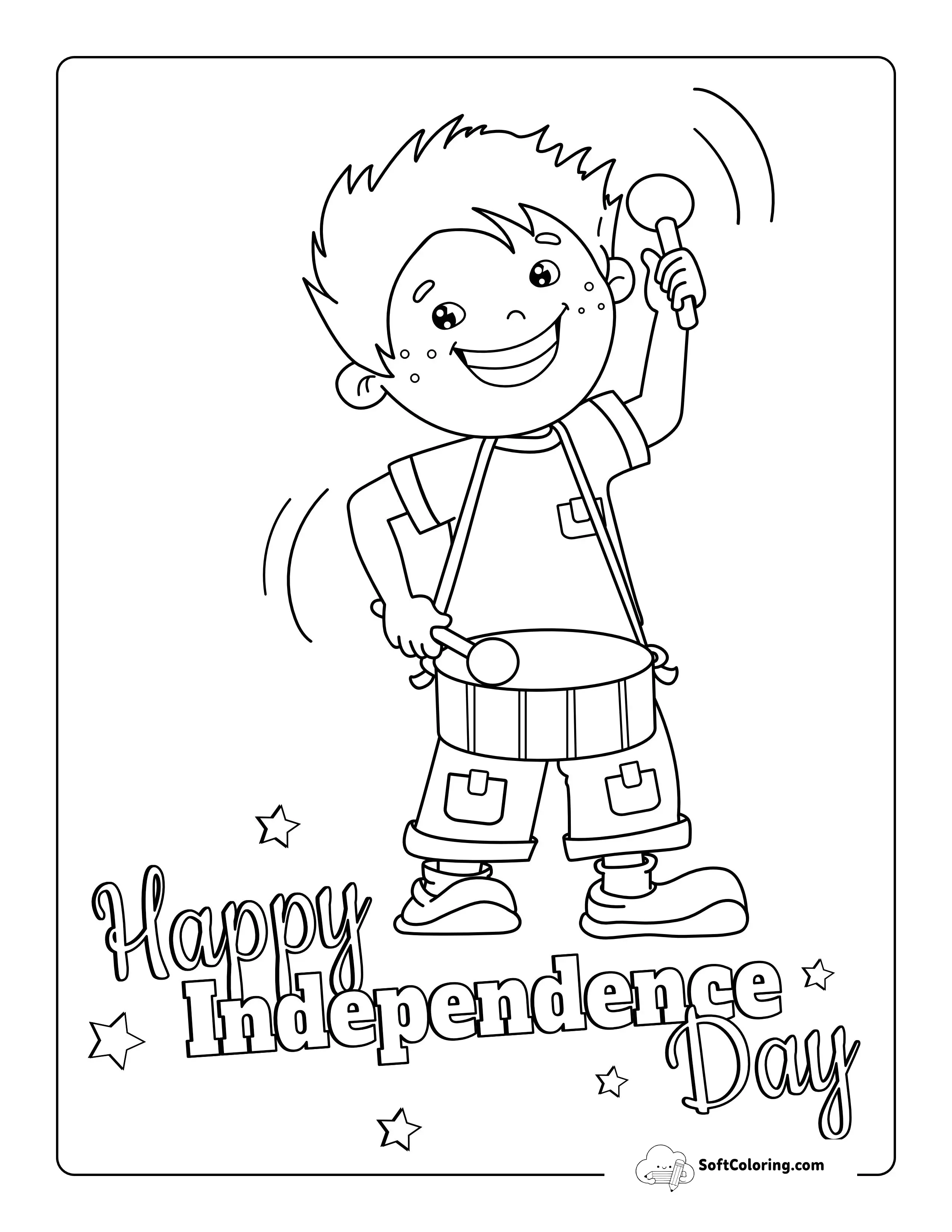 "Happy Independence Day" Boy Playing Drums Picture To Color