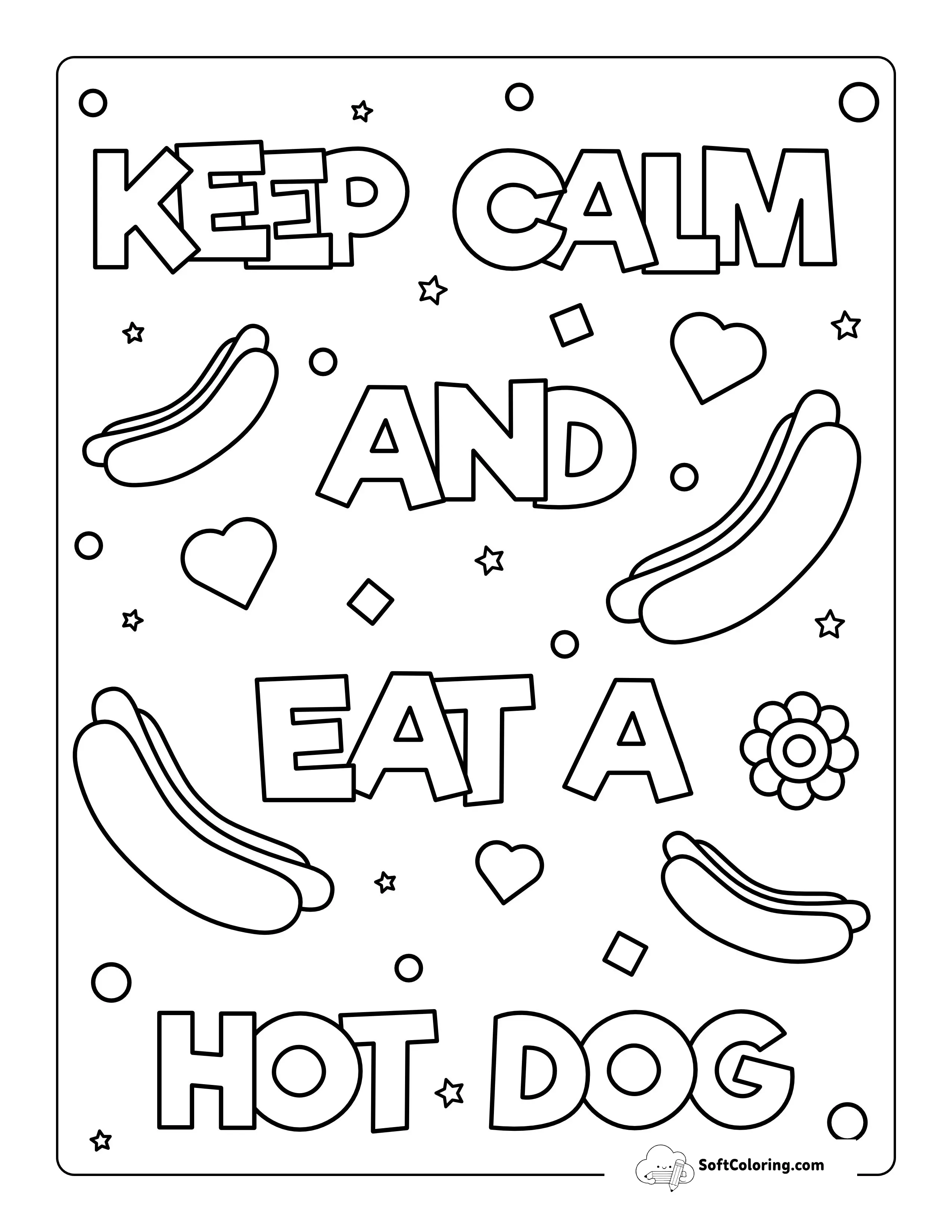 "Keep Calm And Eat A Hot Dog" Food Coloring Page