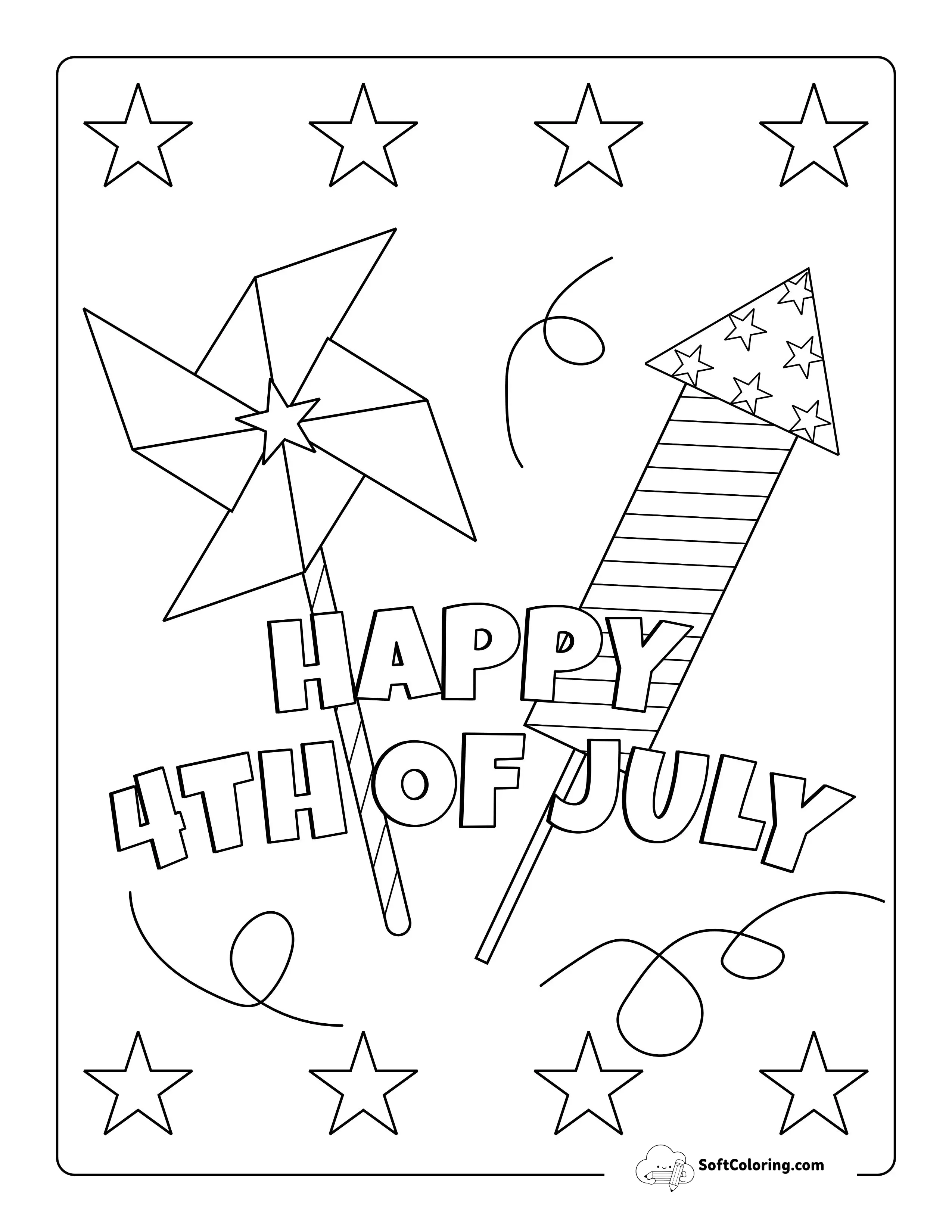 Rocket And Firework 4Th Of July Coloring Sheet