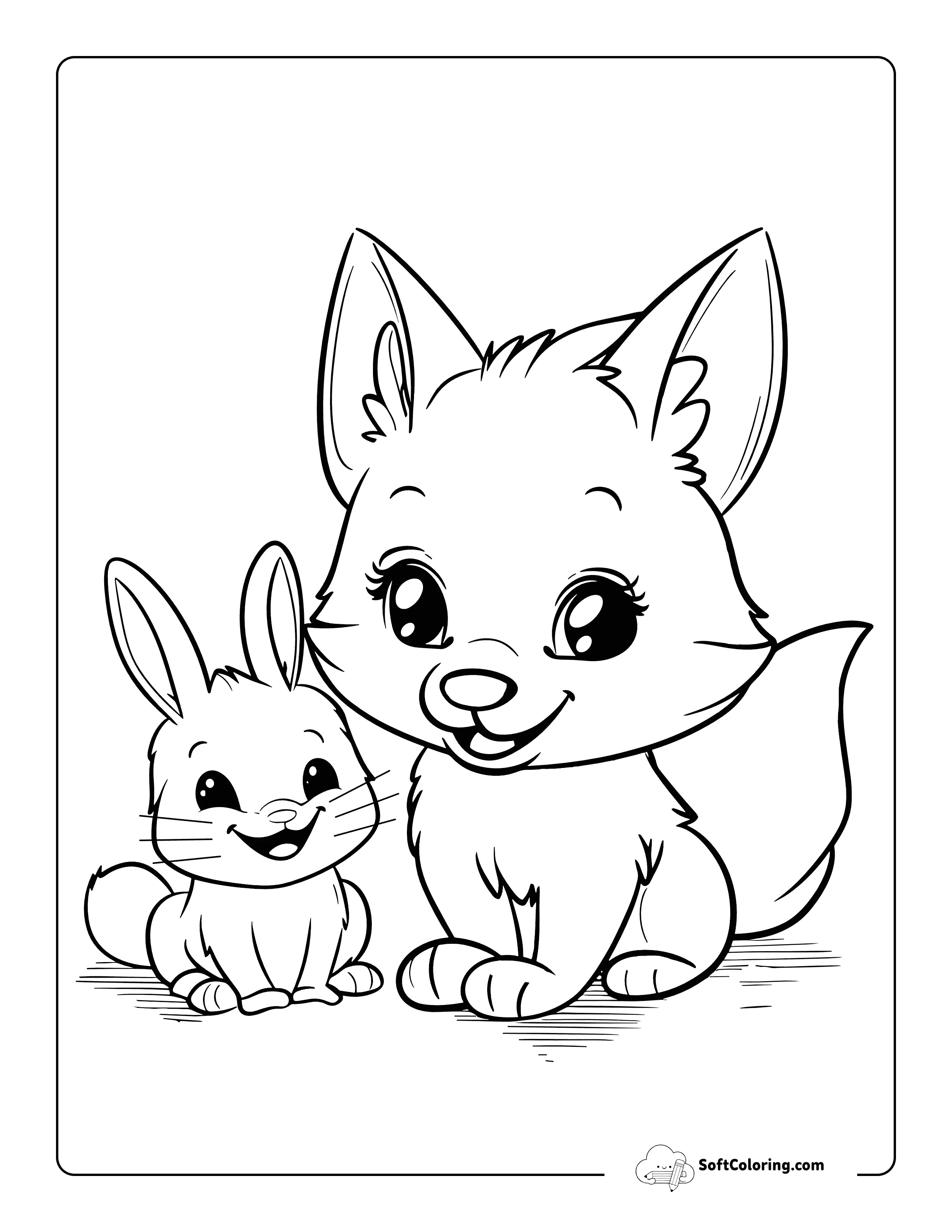 Bunny And Kawaii Fox Coloring Page For Kids