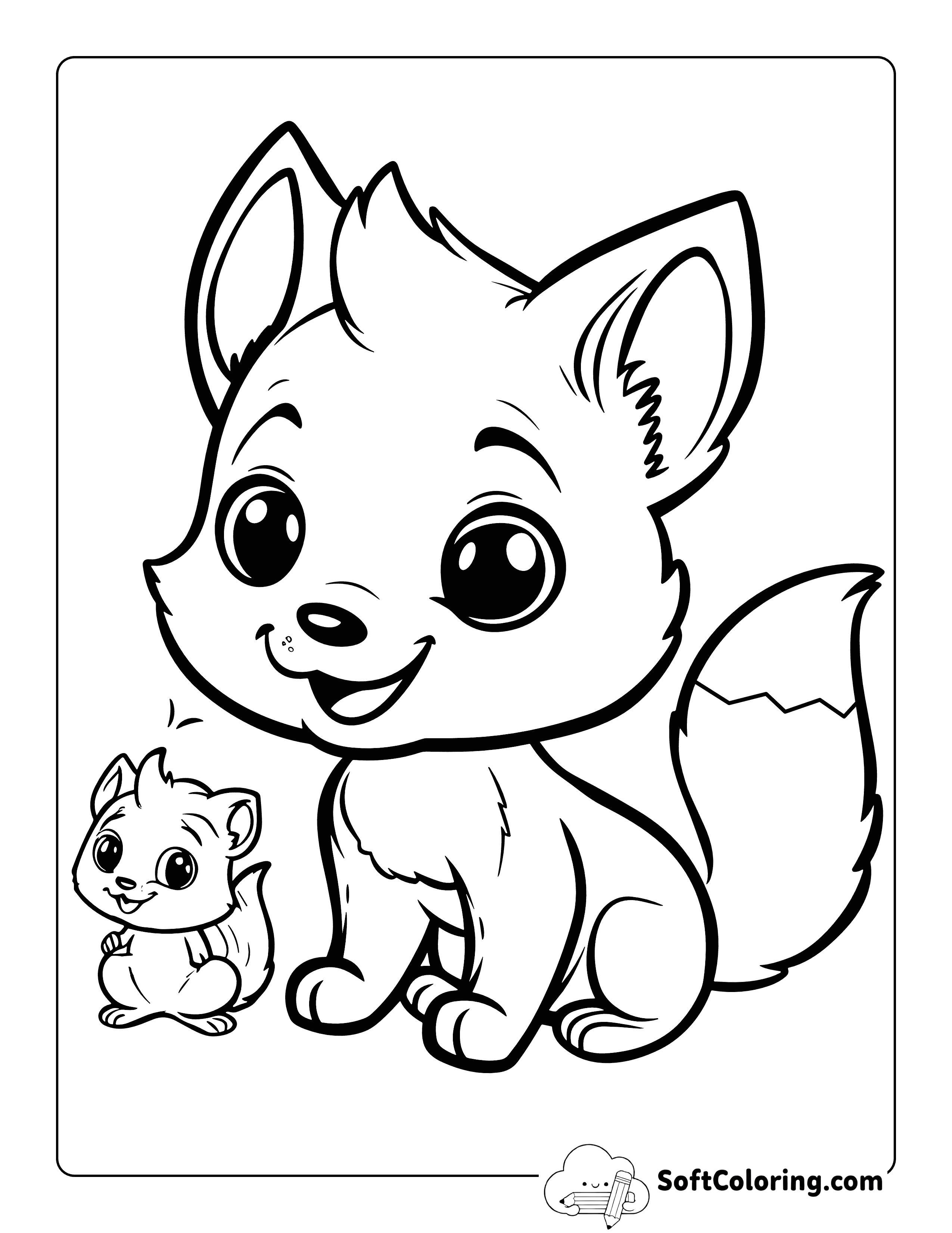 Squirrel and Fox Friends Coloring Page Printable